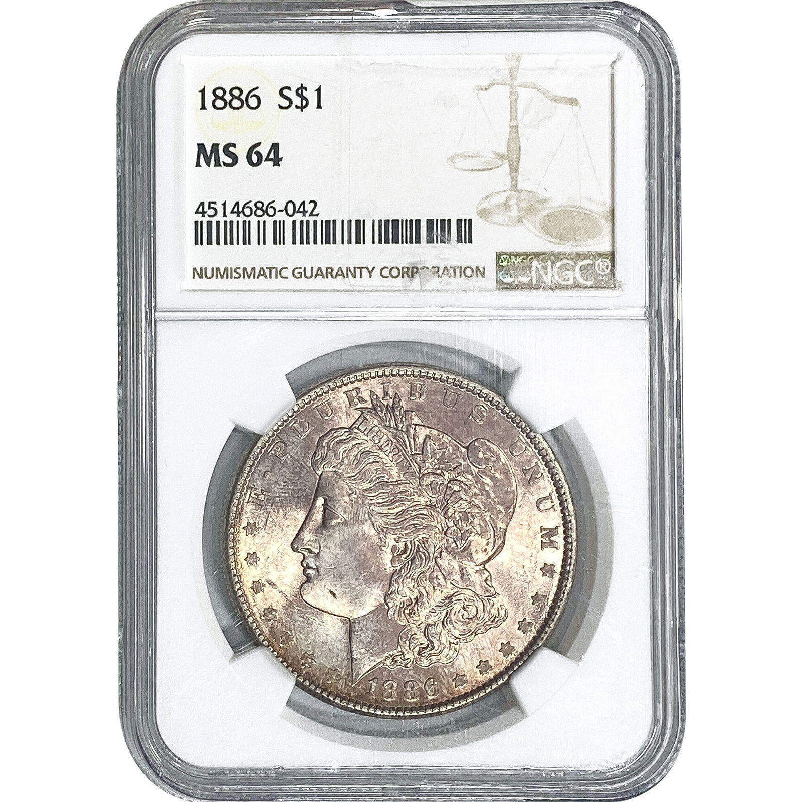1886 Morgan Silver Dollar NGC MS64: 1886 Morgan Silver Dollar NGC MS64