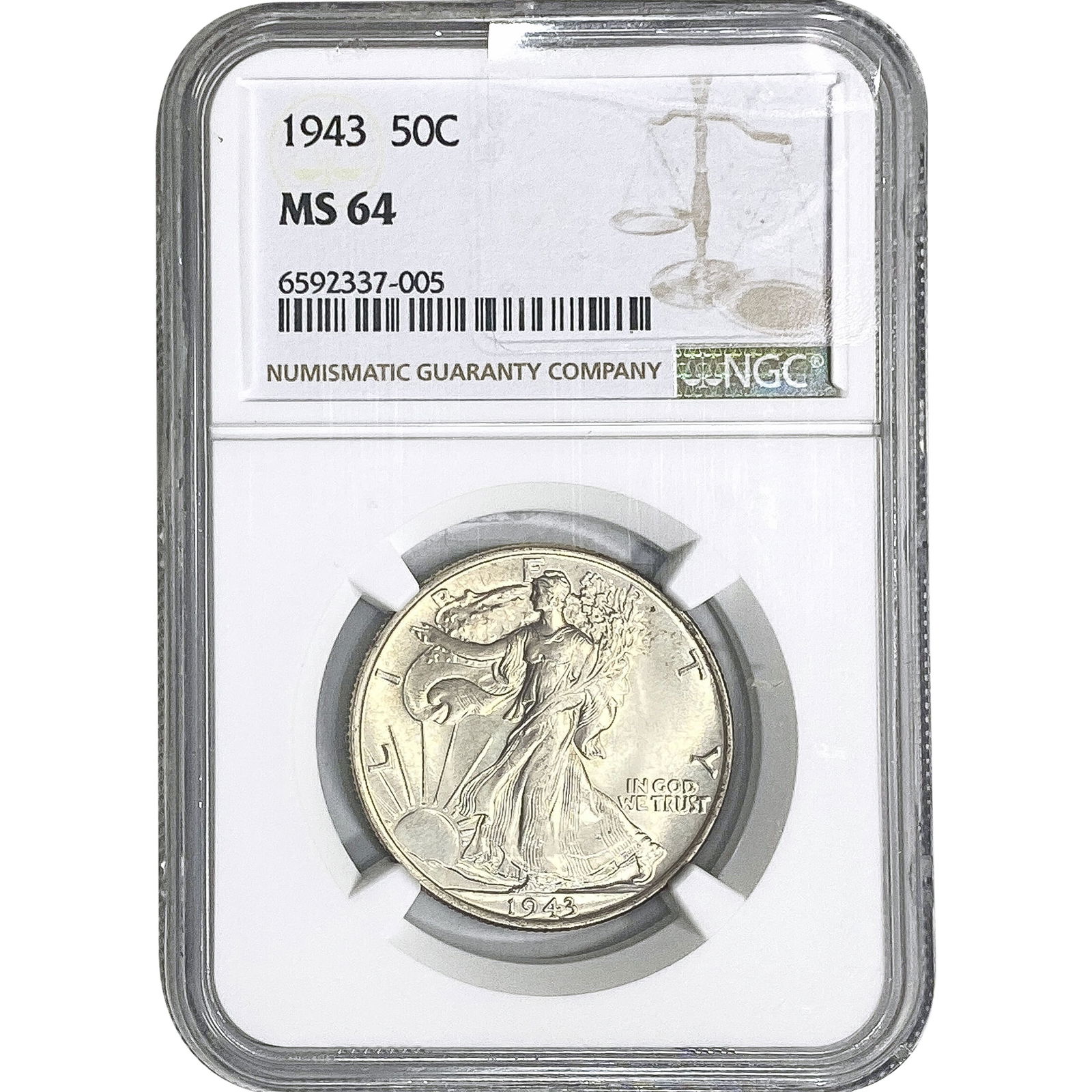 1943 Walking Liberty Half Dollar NGC MS64: 1943 Walking Liberty Half Dollar NGC MS64