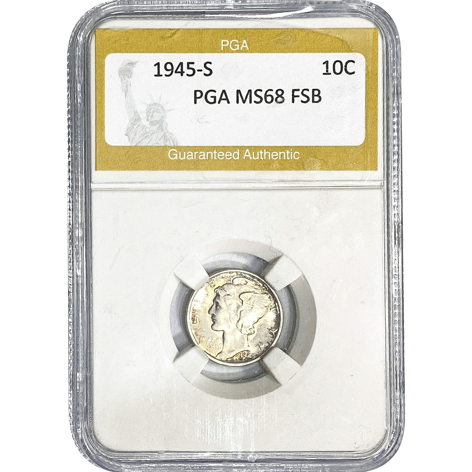 1945-S Mercury Silver Dime PGA MS68 FSB: 1945-S Mercury Silver Dime PGA MS68 FSB