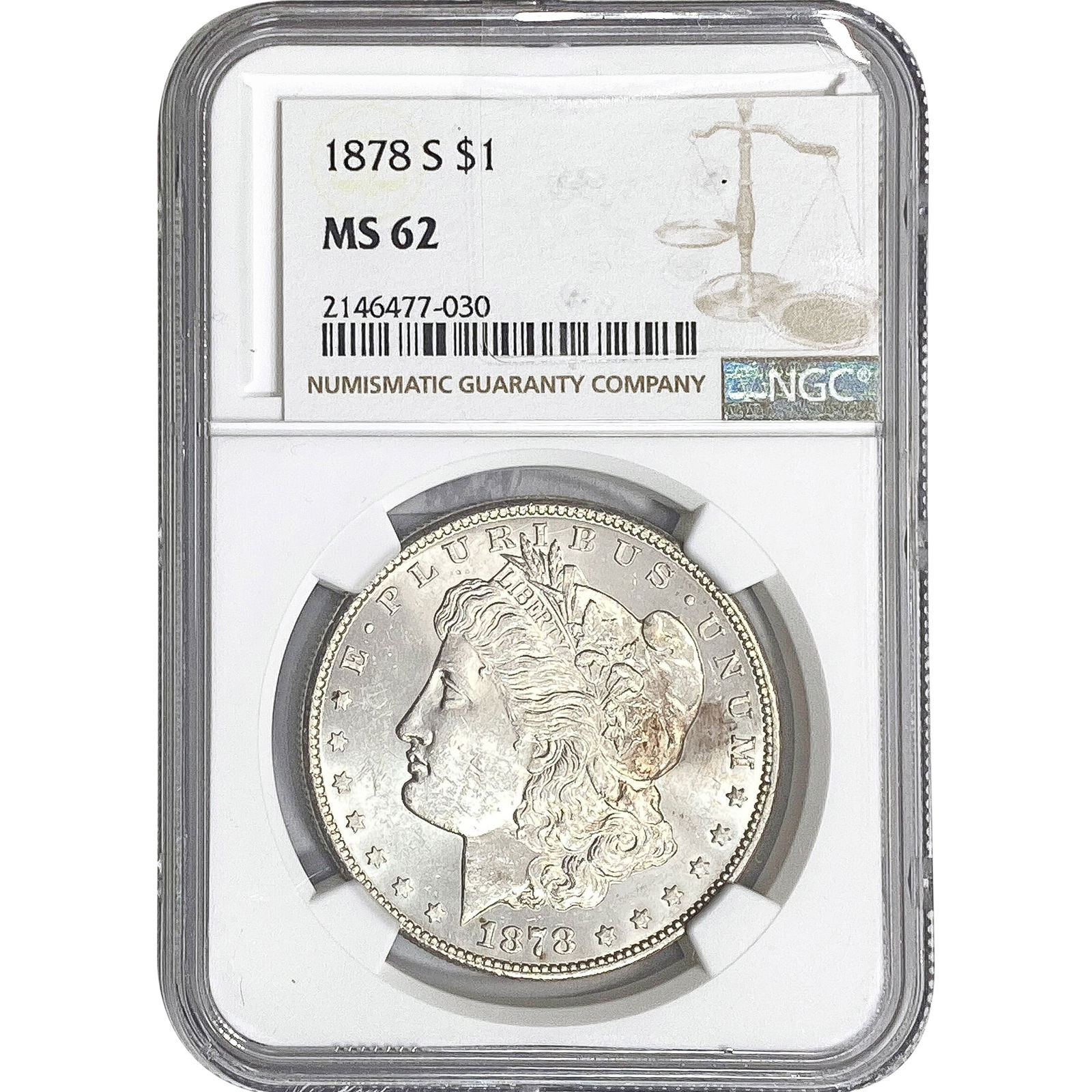 1878-S Morgan Silver Dollar NGC MS62: 1878-S Morgan Silver Dollar NGC MS62