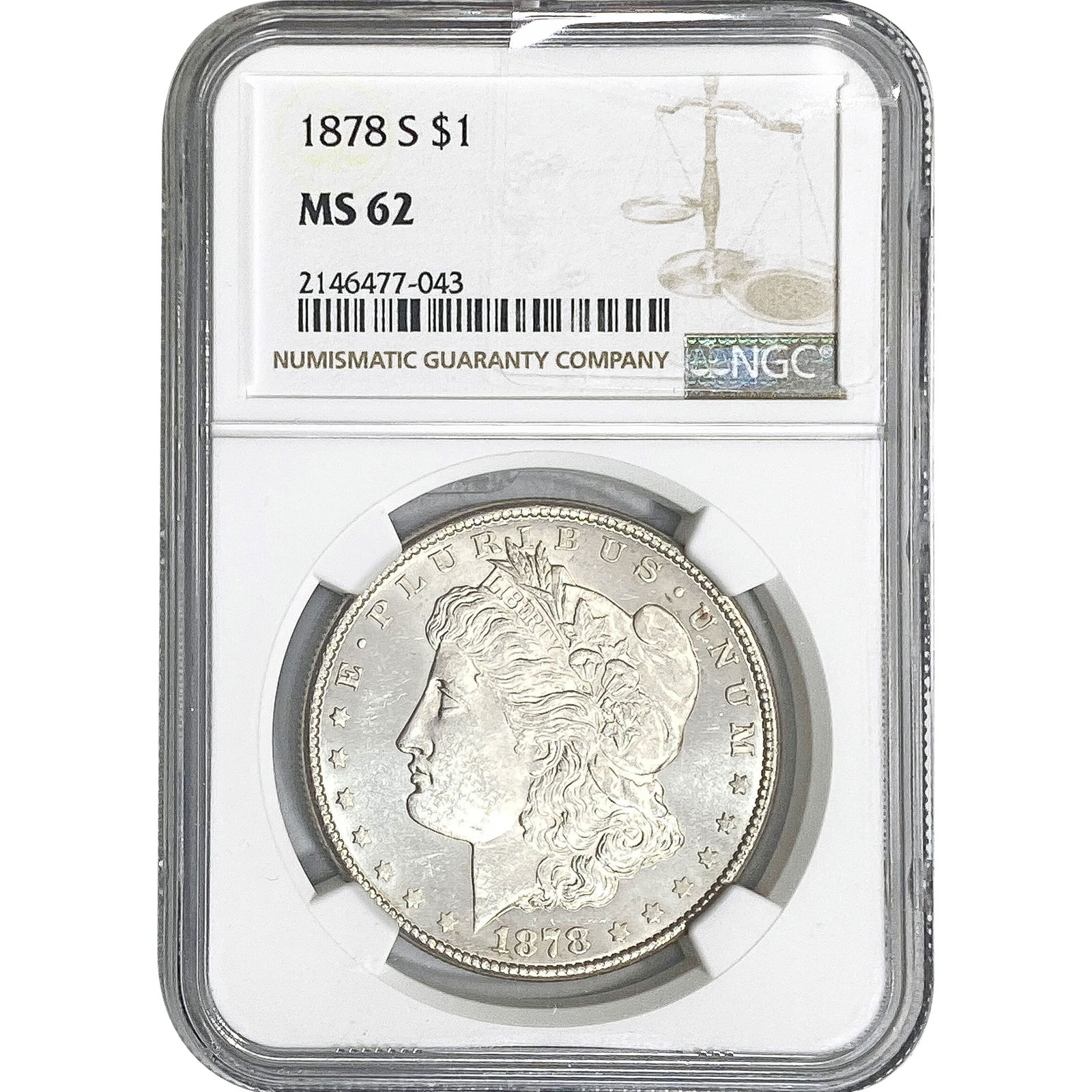 1878-S Morgan Silver Dollar NGC MS62: 1878-S Morgan Silver Dollar NGC MS62