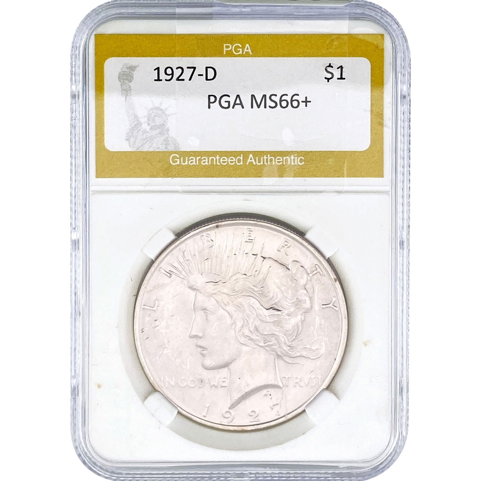 1927-D Silver Peace Dollar PGA MS66+: 1927-D Silver Peace Dollar PGA MS66+