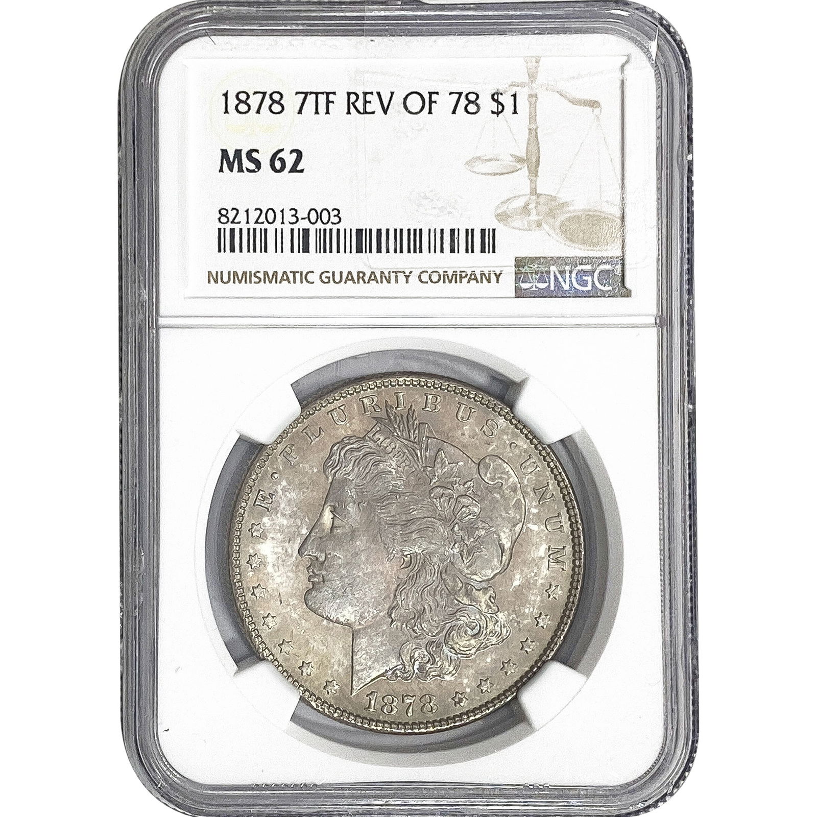 1878 7TF Rev 78 Morgan Silver Dollar NGC MS62: 1878 7TF Rev 78 Morgan Silver Dollar NGC MS62