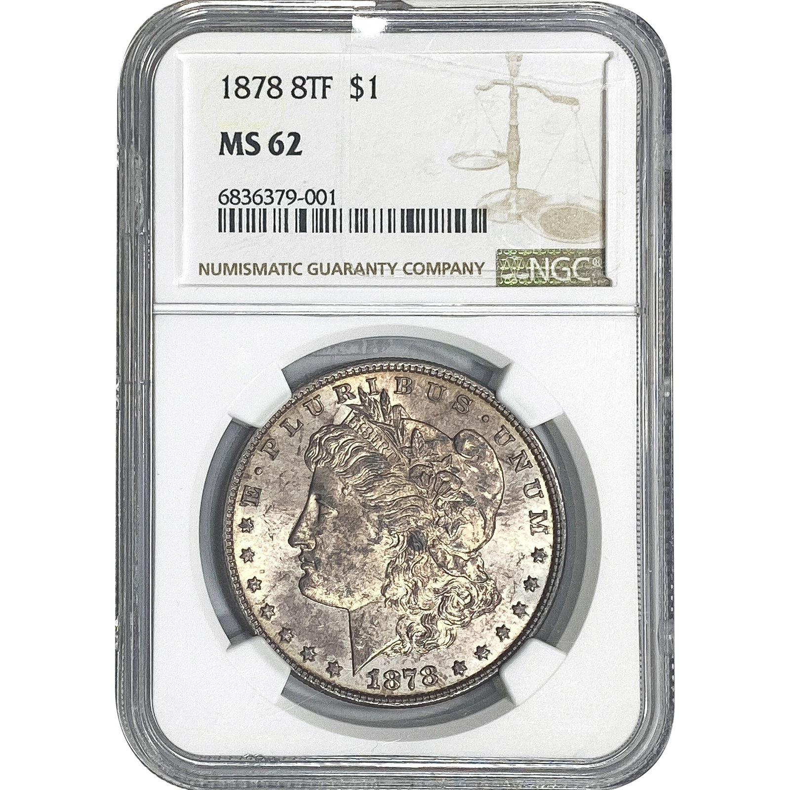 1878 8TF Morgan Silver Dollar NGC MS62: 1878 8TF Morgan Silver Dollar NGC MS62