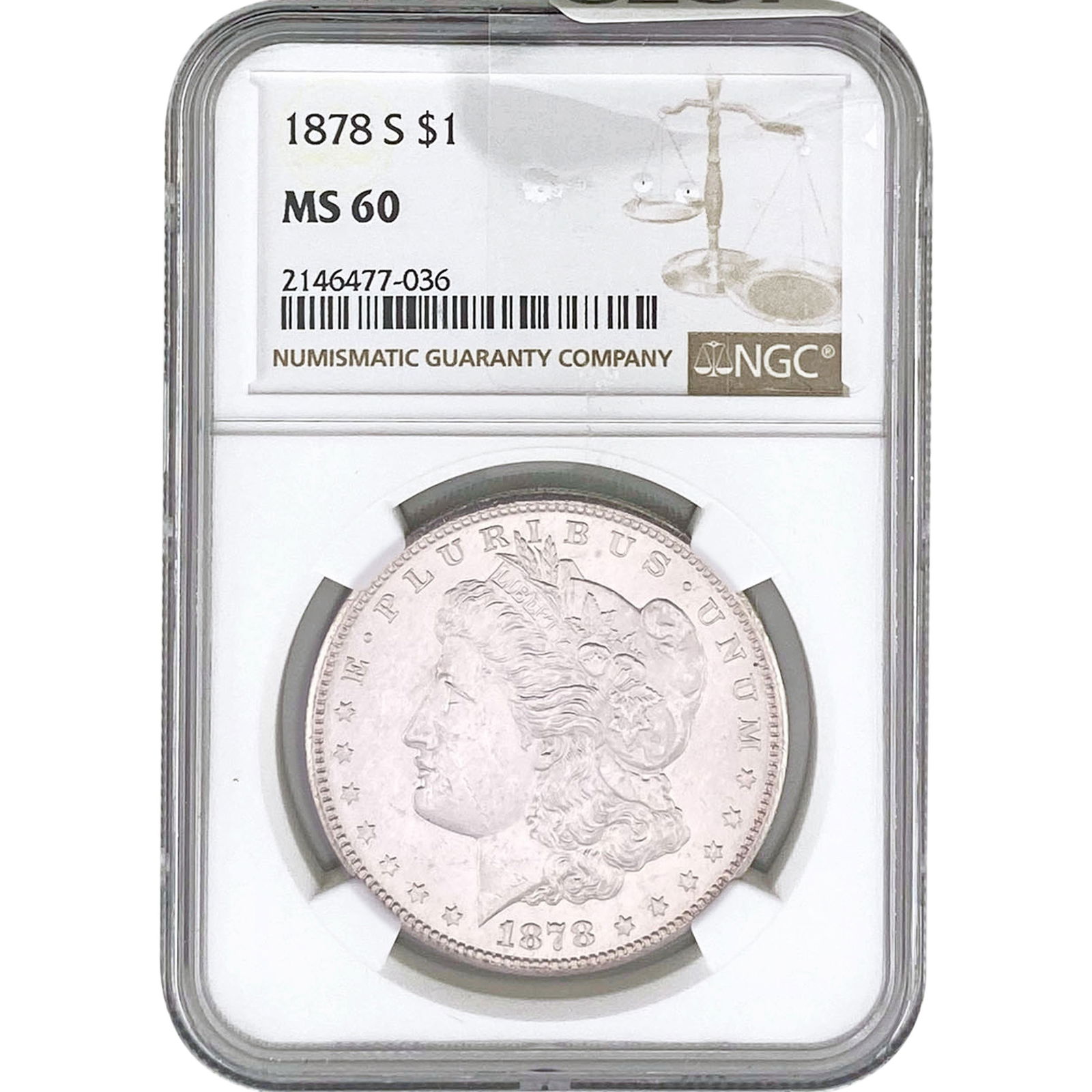 1878-S Morgan Silver Dollar NGC MS60: 1878-S Morgan Silver Dollar NGC MS60