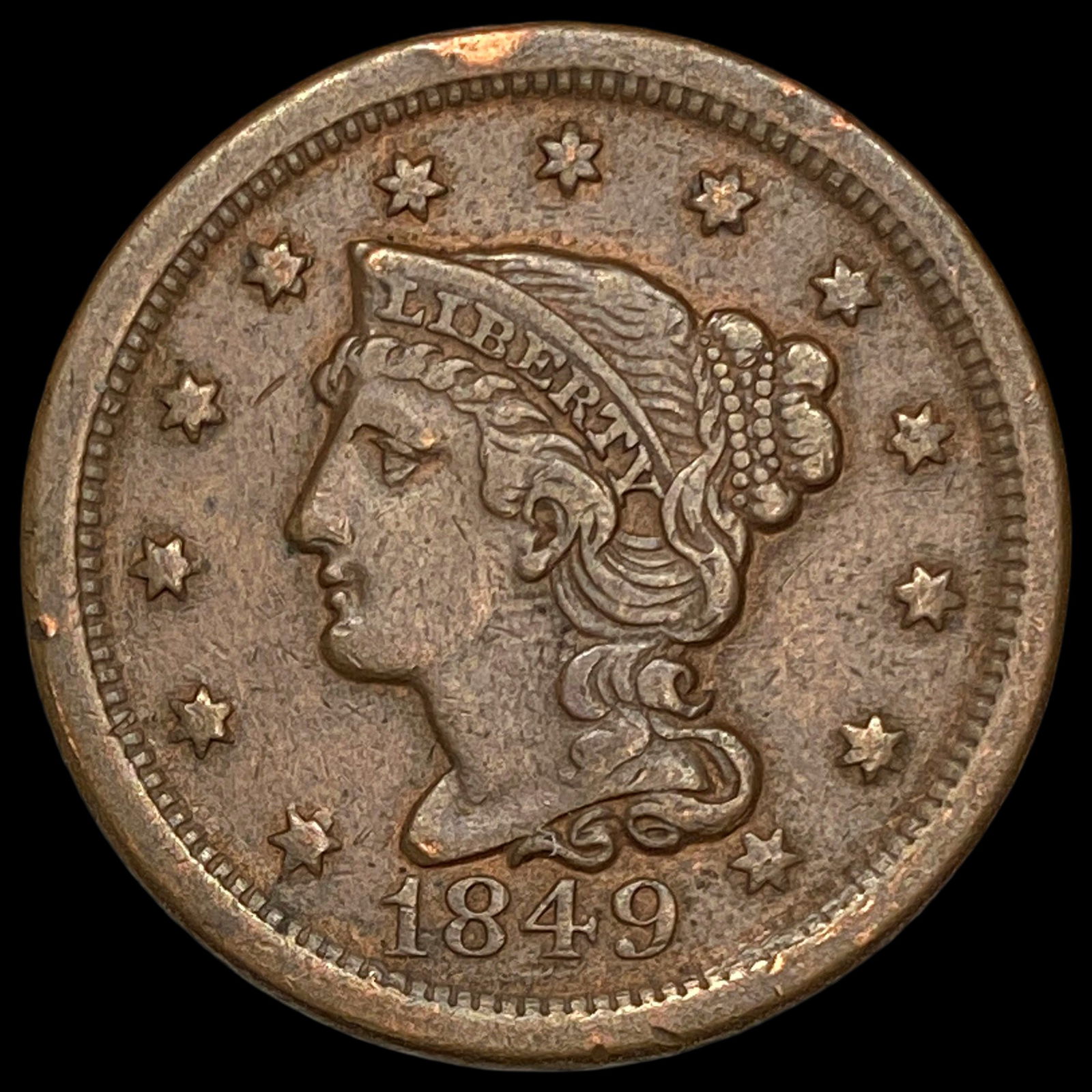 1849 Braided Hair Large Cent CLOSELY UNCIRCULATED (1 of 2)