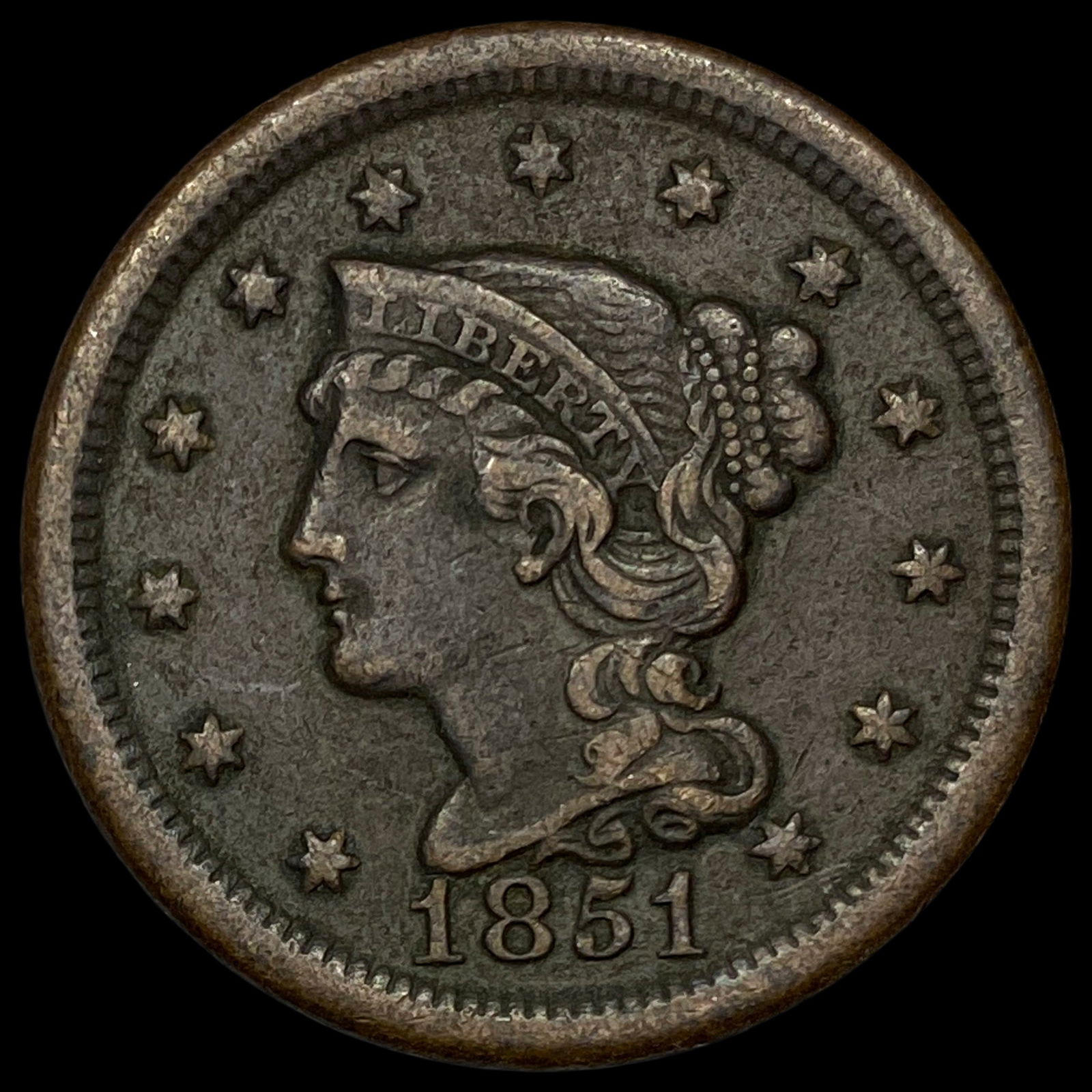 1851 Braided Hair Large Cent CLOSELY UNCIRCULATED (1 of 2)