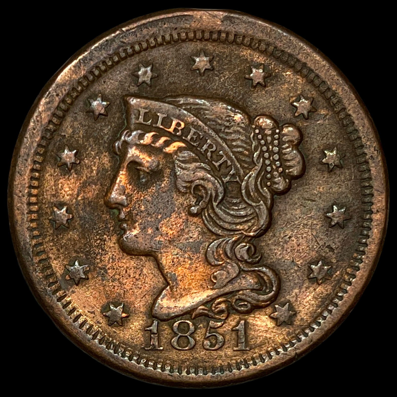 1851 Braided Hair Large Cent CLOSELY UNCIRCULATED (1 of 2)