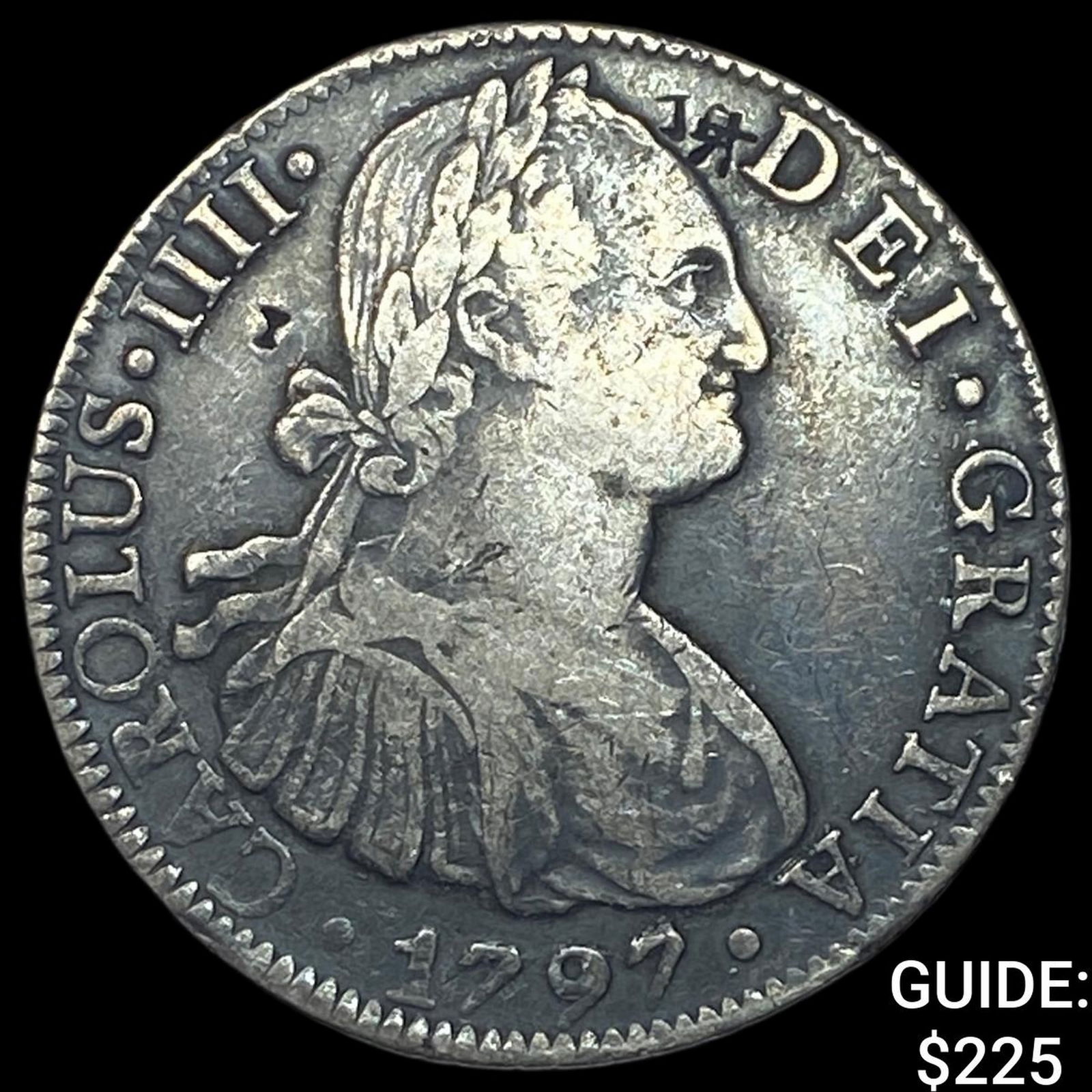 1797 Colonial Spain Silver 8 Reales Chopmarks NEARLY UNCIRCULATED: 1797 Colonial Spain Silver 8 Reales Chopmarks NEARLY UNCIRCULATED