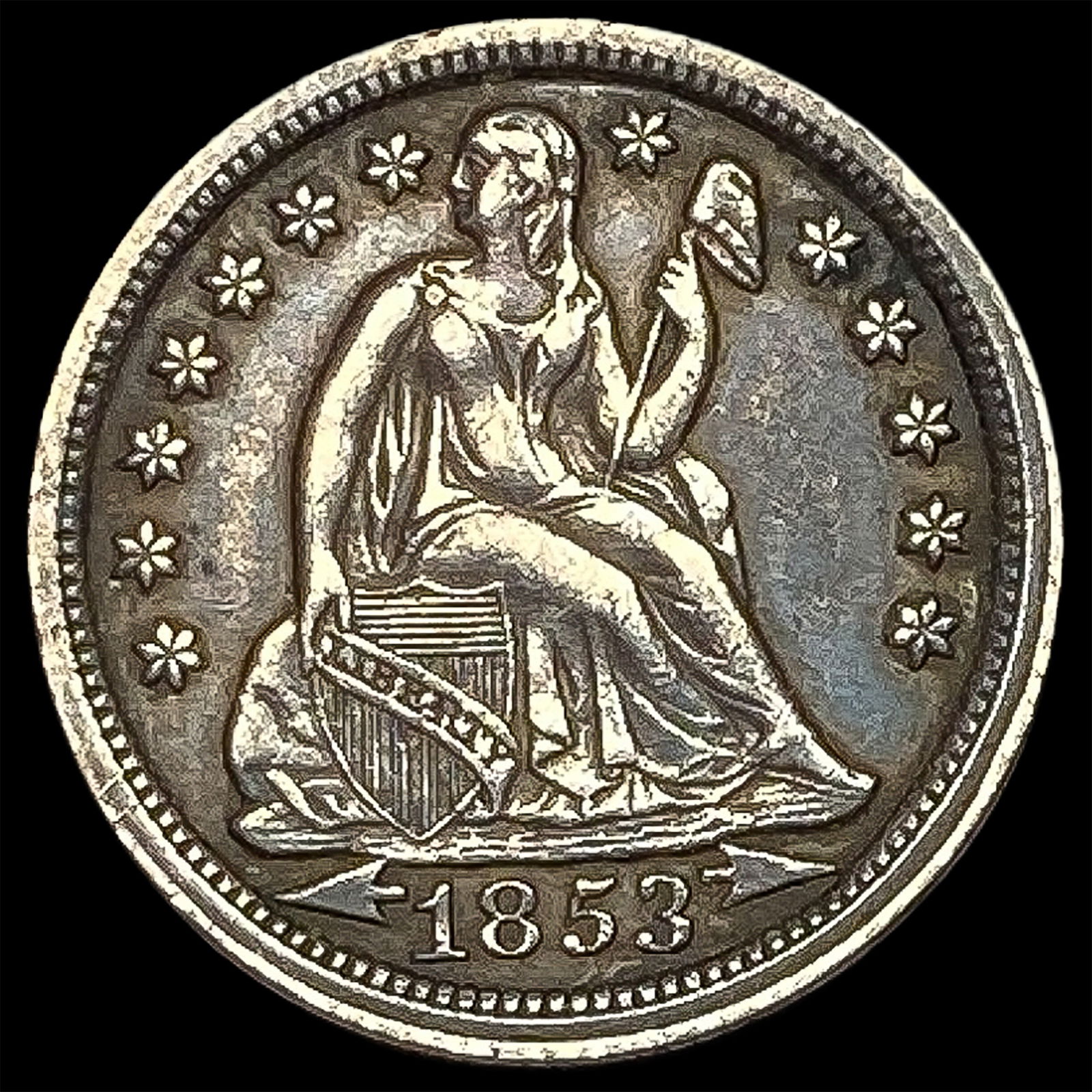 1853 Arrows Seated Liberty Dime CLOSELY UNCIRCULATED (1 of 2)