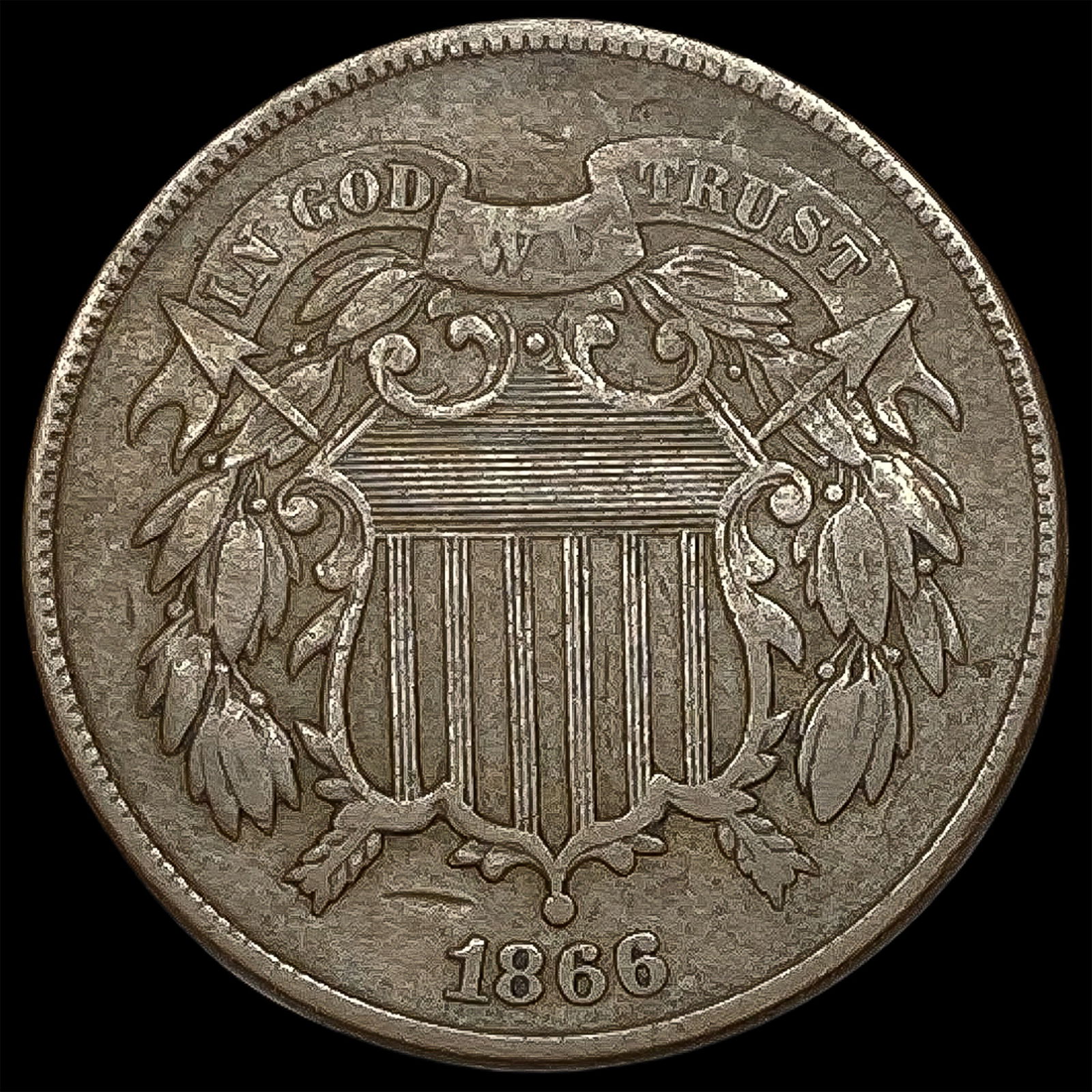 1866 Copper Two-Cent Piece NEARLY UNCIRCULATED (1 of 2)