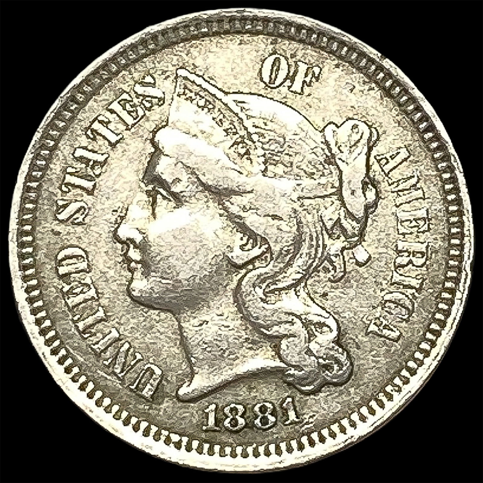 1881 Nickel Three-Cent Piece CLOSELY UNCIRCULATED (1 of 2)