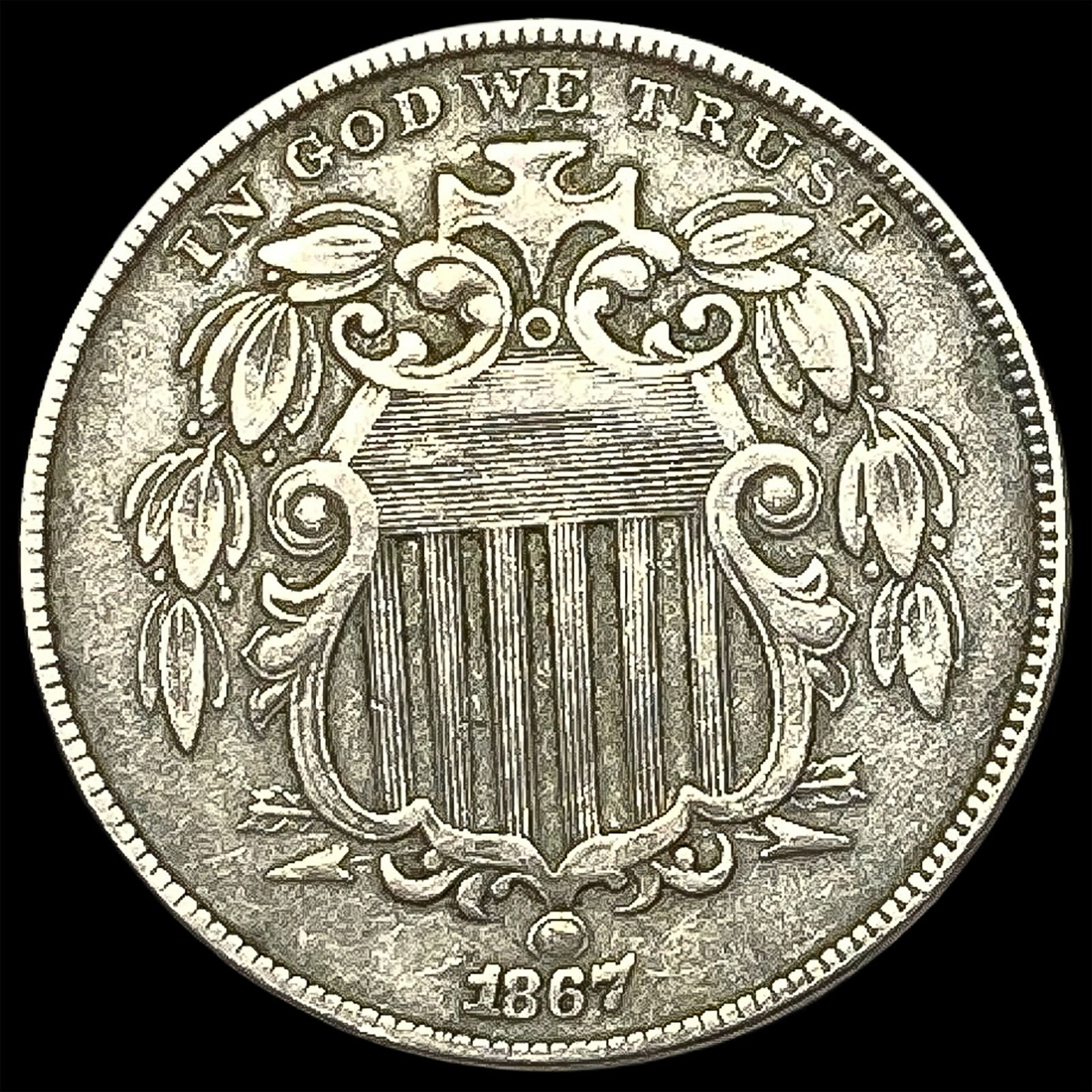 1867 Shield Nickel NEARLY UNCIRCULATED (1 of 2)