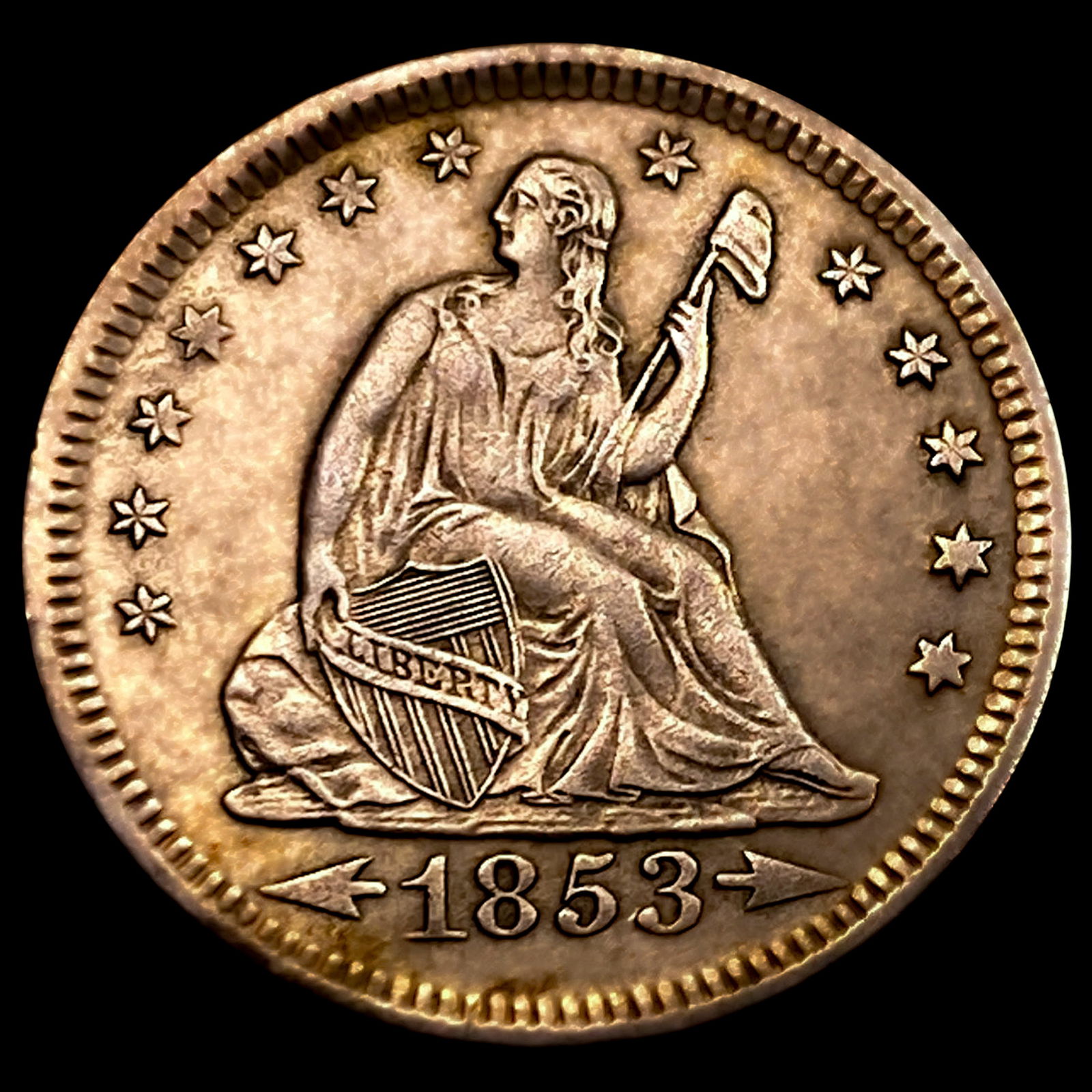 1853-O Arrows and Rays Seated Liberty Quarter (1 of 2)