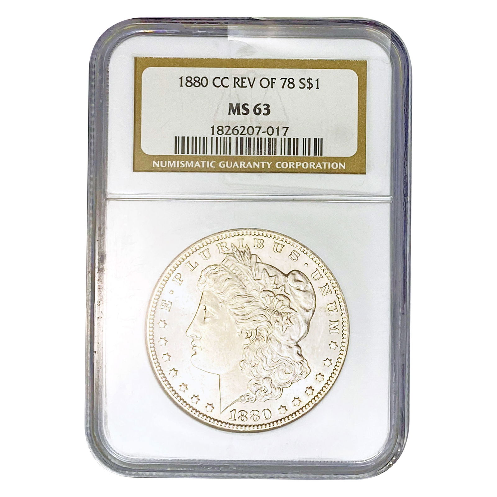 1880-CC Rev. 78 Morgan Silver Dollar NGC MS63: 1880-CC Rev. 78 Morgan Silver Dollar NGC MS63