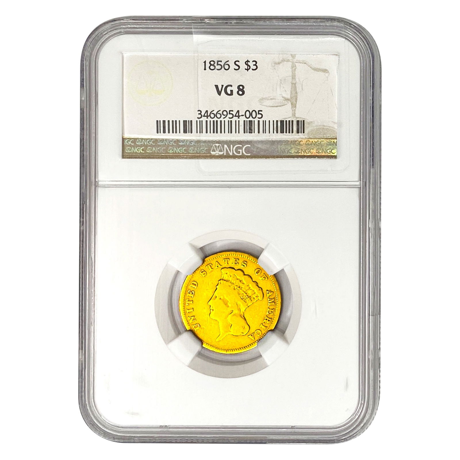 1856-S $3 Gold Piece NGC VG8 (1 of 2)