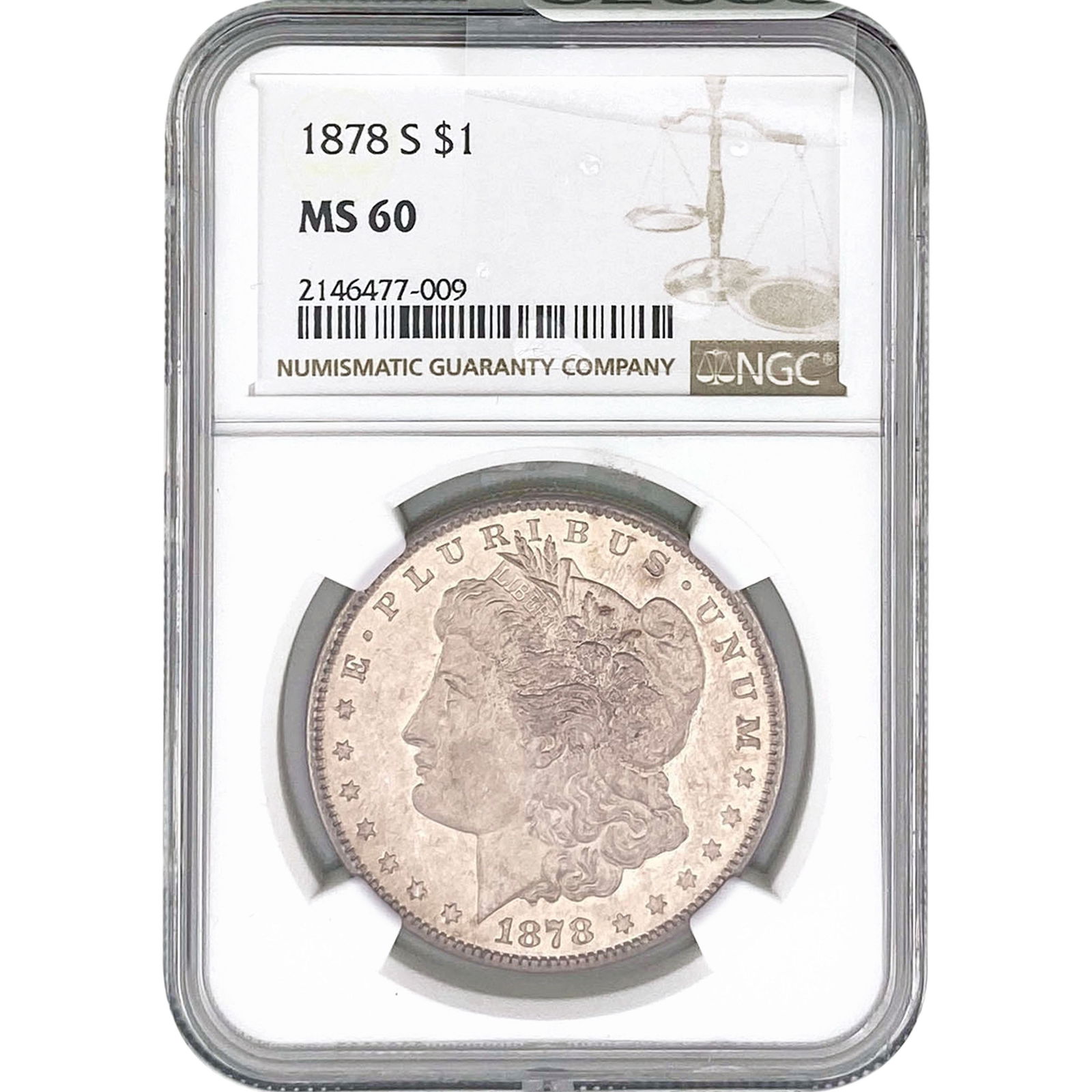1878-S Morgan Silver Dollar NGC MS60: 1878-S Morgan Silver Dollar NGC MS60