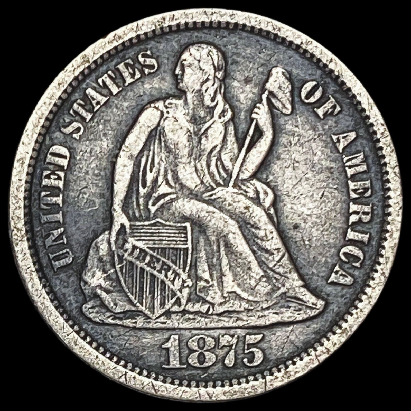 1875-S Silver Seated Liberty Dime NEARLY UNCIRCULATED (1 of 2)