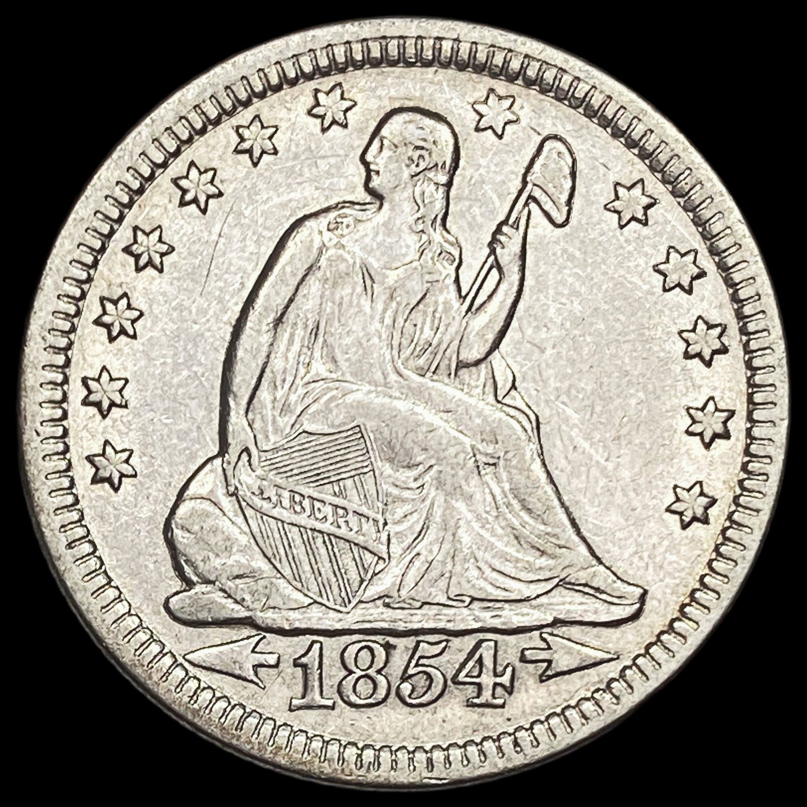 1854 Arrows Seated Liberty Quarter NEARLY UNCIRCULATED (1 of 2)