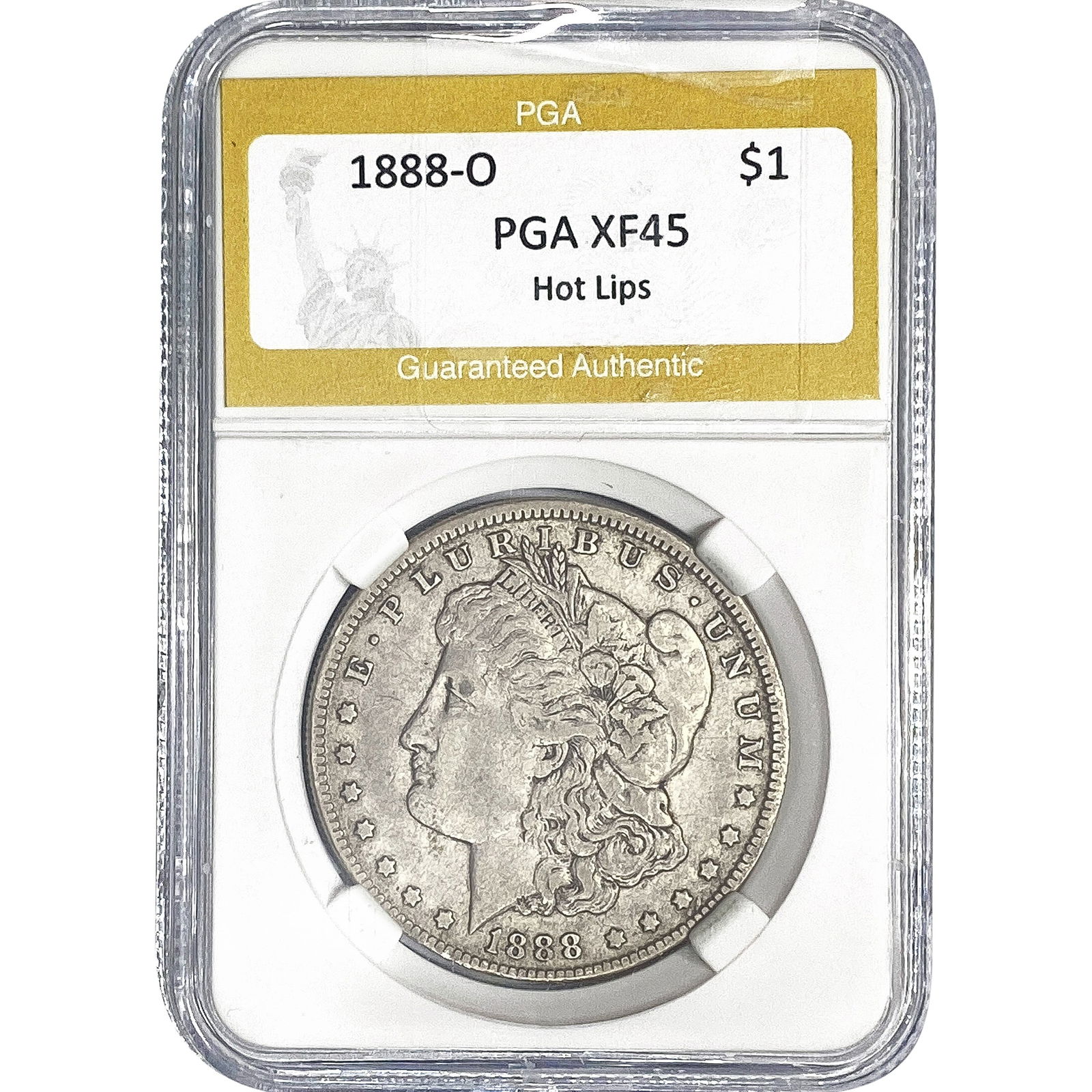 1888-O Morgan Silver Dollar PGA XF45 Hot Lips: 1888-O Morgan Silver Dollar PGA XF45 Hot Lips