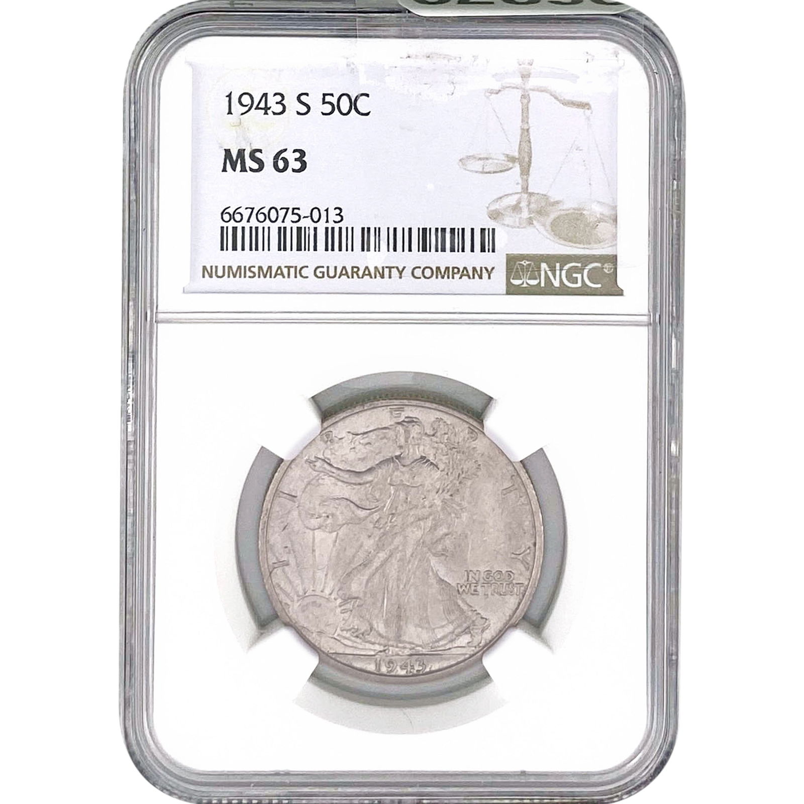 1943-S Walking Liberty Half Dollar NGC MS63: 1943-S Walking Liberty Half Dollar NGC MS63