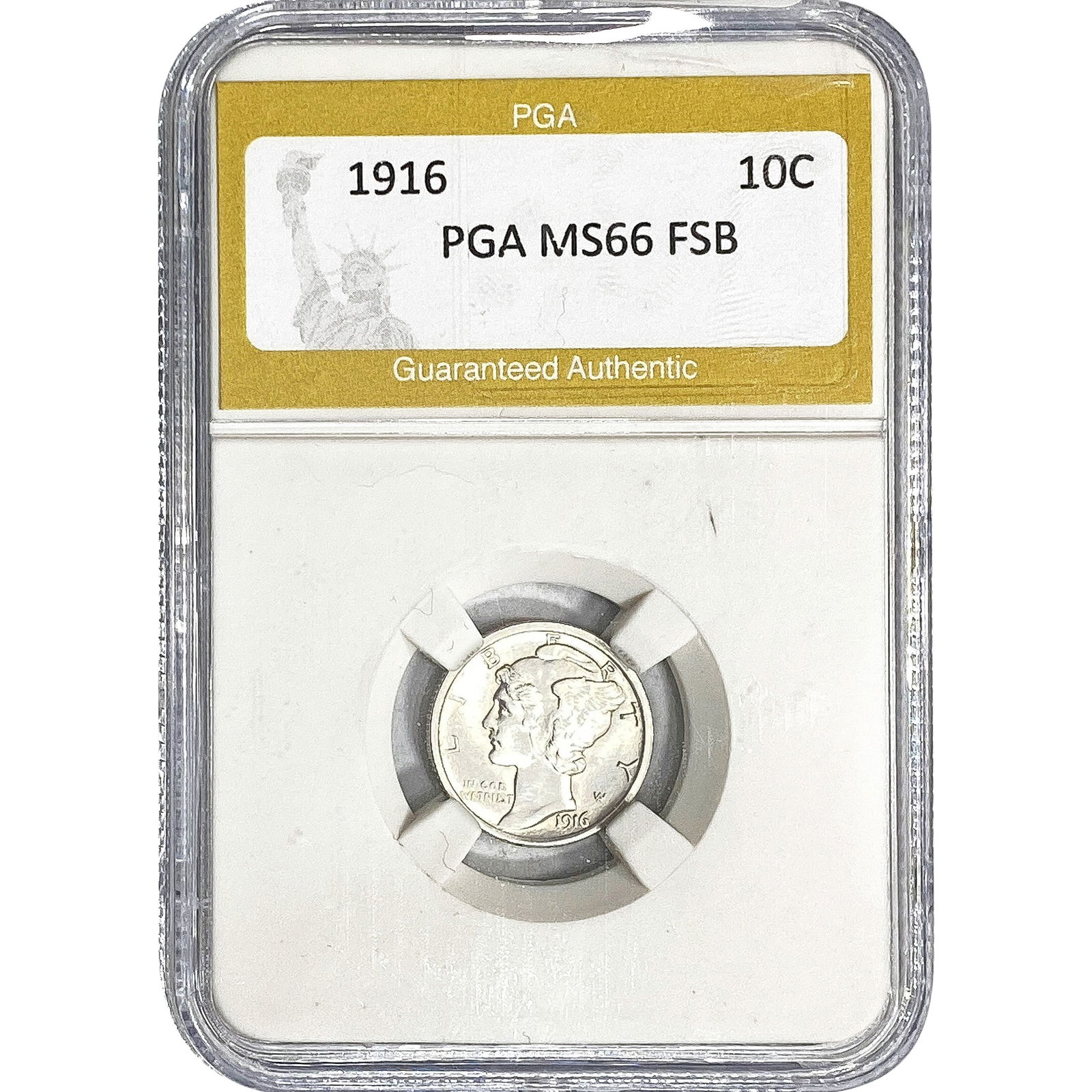 1916 Mercury Silver Dime PGA MS66 FSB: 1916 Mercury Silver Dime PGA MS66 FSB