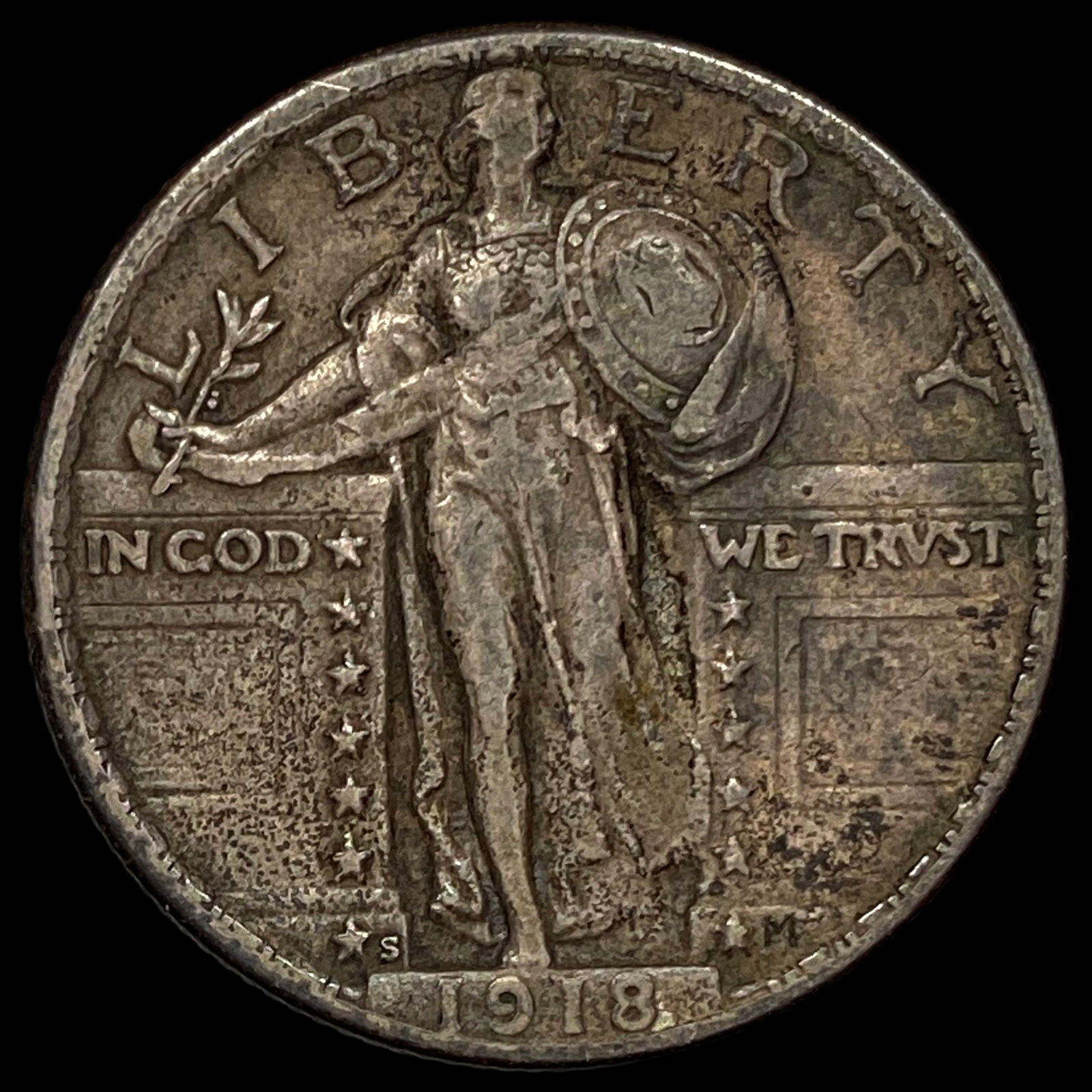1918-S Silver Standing Liberty Quarter LIGHTLY CIRCULATED: 1918-S Silver Standing Liberty Quarter LIGHTLY CIRCULATED