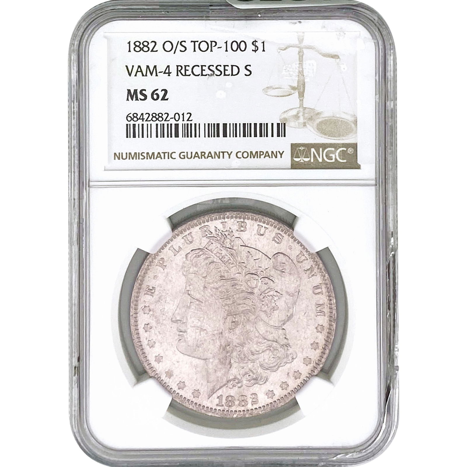 1882-O/S Morgan Silver Dollar NGC MS62: 1882-O/S Morgan Silver Dollar NGC MS62
