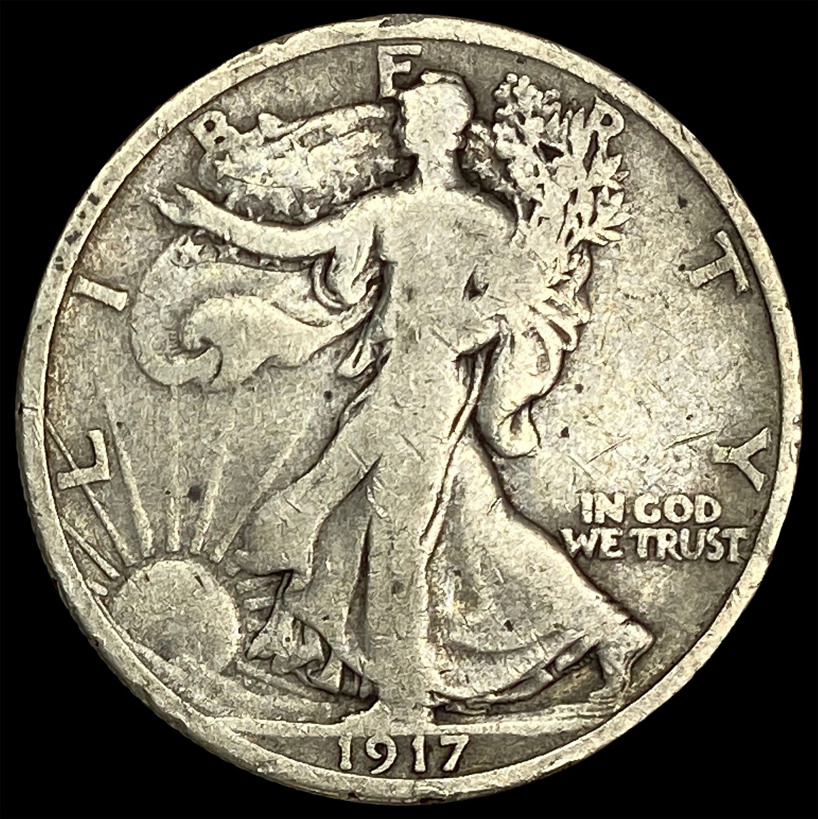 1917-S Silver Walking Liberty Half Dollar NICELY CIRCULATED (1 of 2)