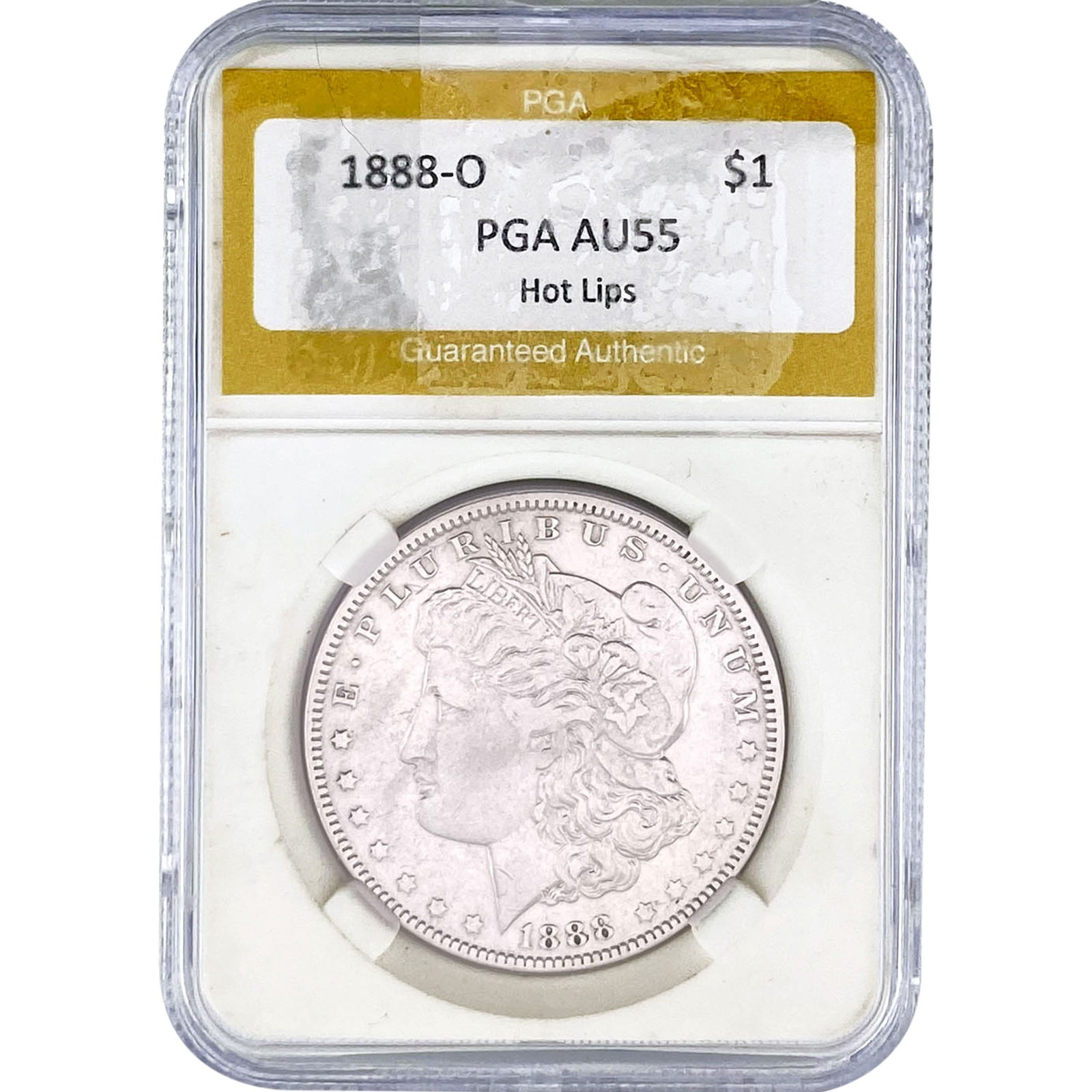 1888-O Morgan Silver Dollar PGA AU55 Hot Lips: 1888-O Morgan Silver Dollar PGA AU55 Hot Lips
