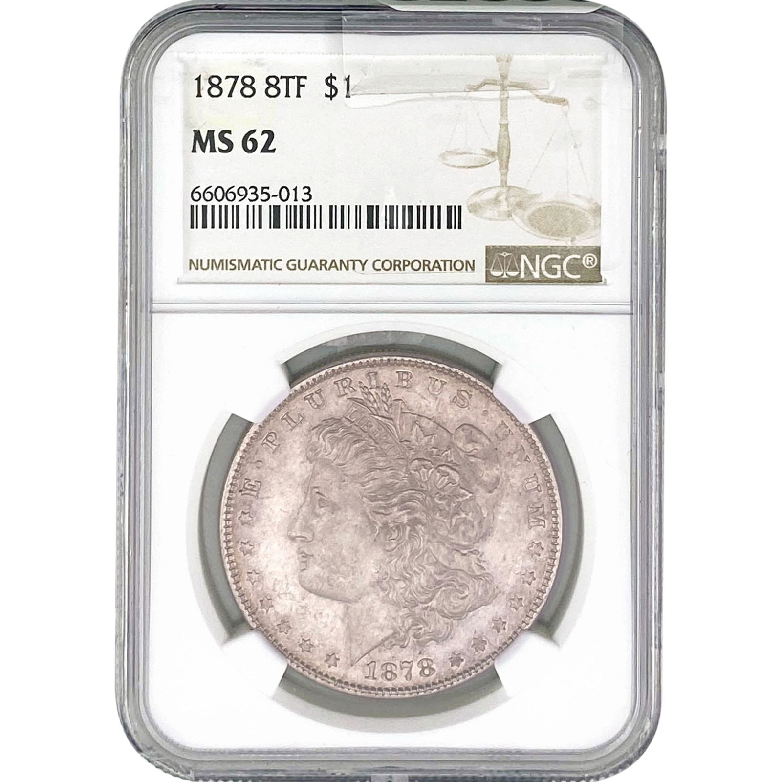 1878 8TF Morgan Silver Dollar NGC MS62: 1878 8TF Morgan Silver Dollar NGC MS62