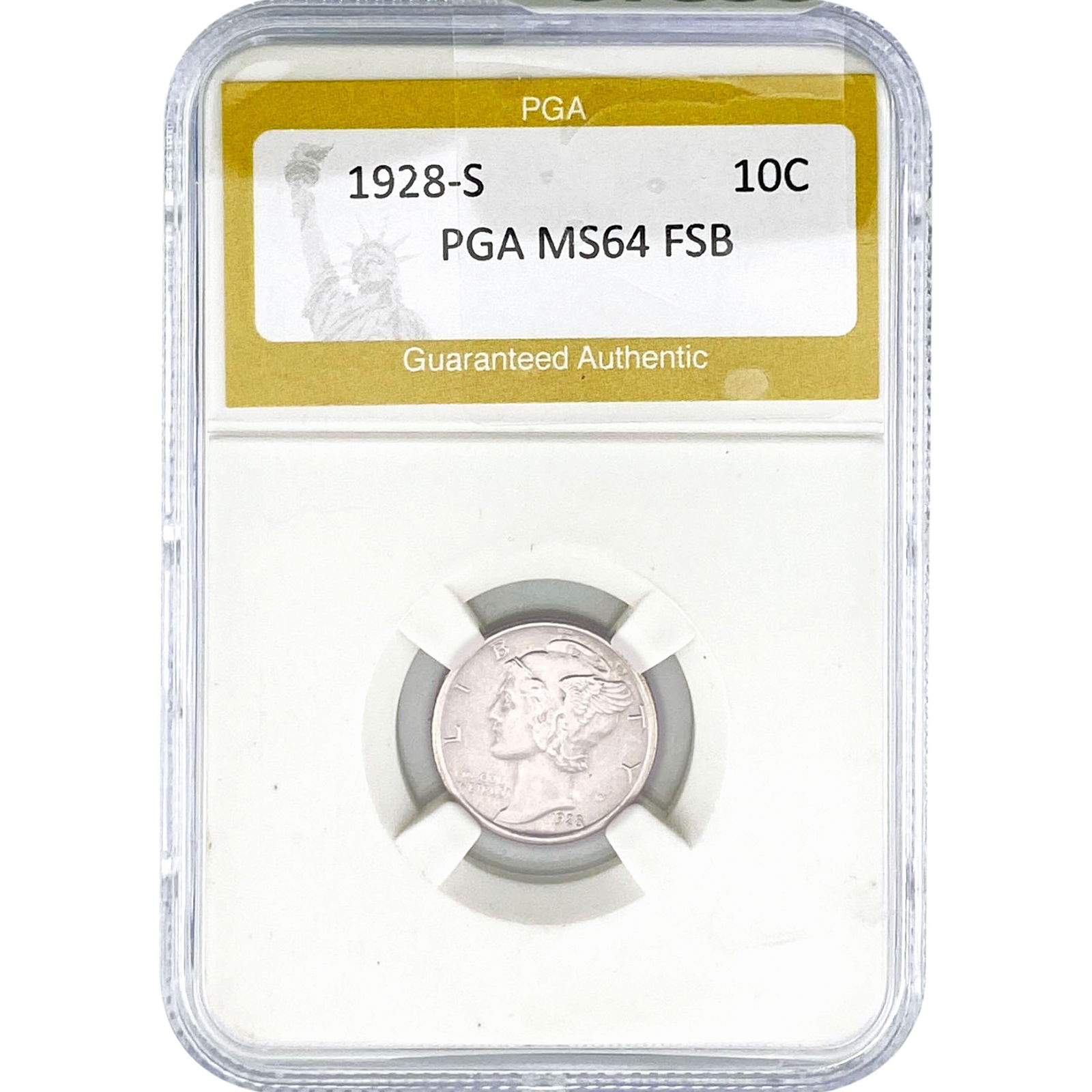 1928-S Mercury Silver Dime PGA MS64 FSB: 1928-S Mercury Silver Dime PGA MS64 FSB