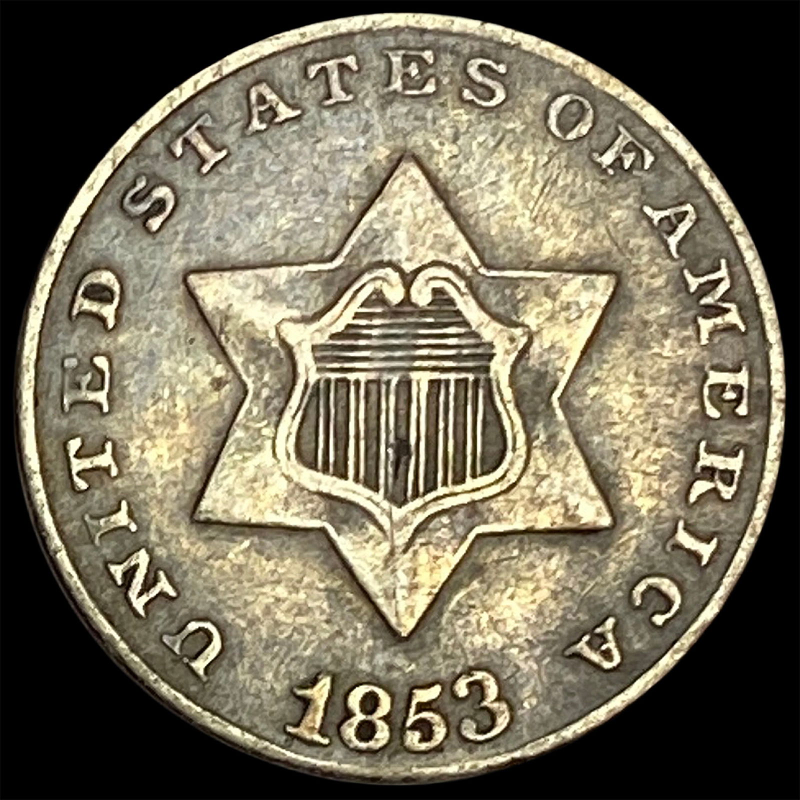 1853 Silver Three-Cent Piece ABOUT UNCIRCULATED (1 of 2)