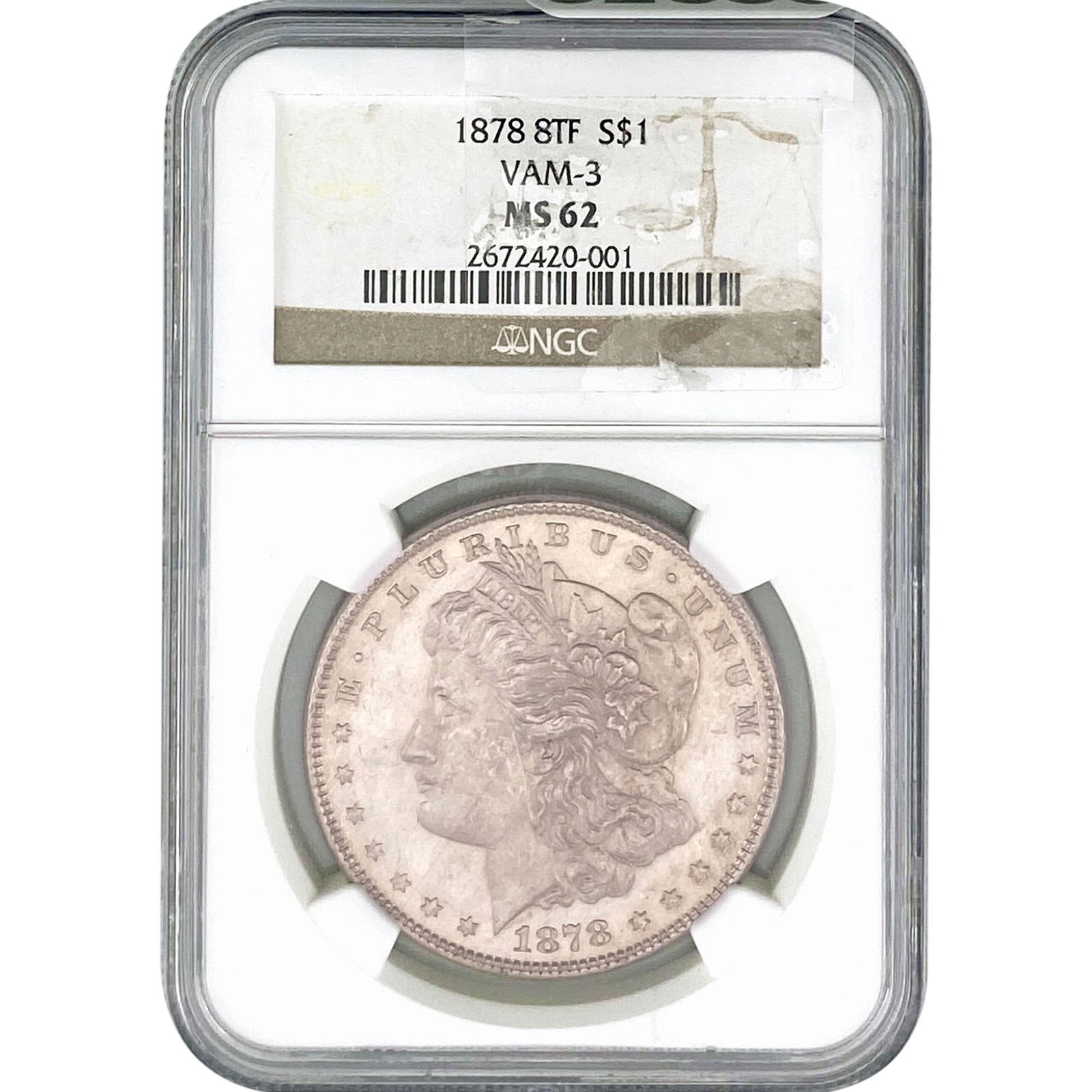 1878 8TF Morgan Silver Dollar NGC MS62: 1878 8TF Morgan Silver Dollar NGC MS62