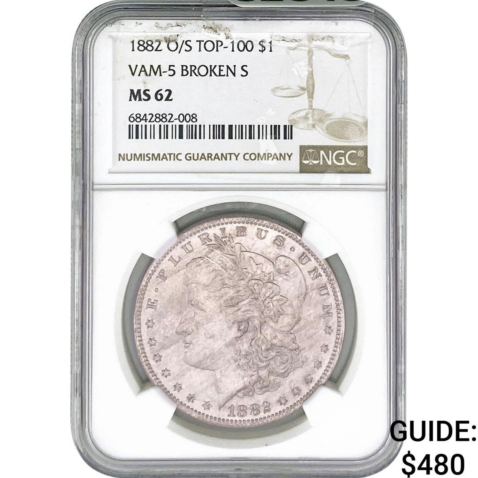 1882-O/S Morgan Silver Dollar NGC MS62: 1882-O/S Morgan Silver Dollar NGC MS62