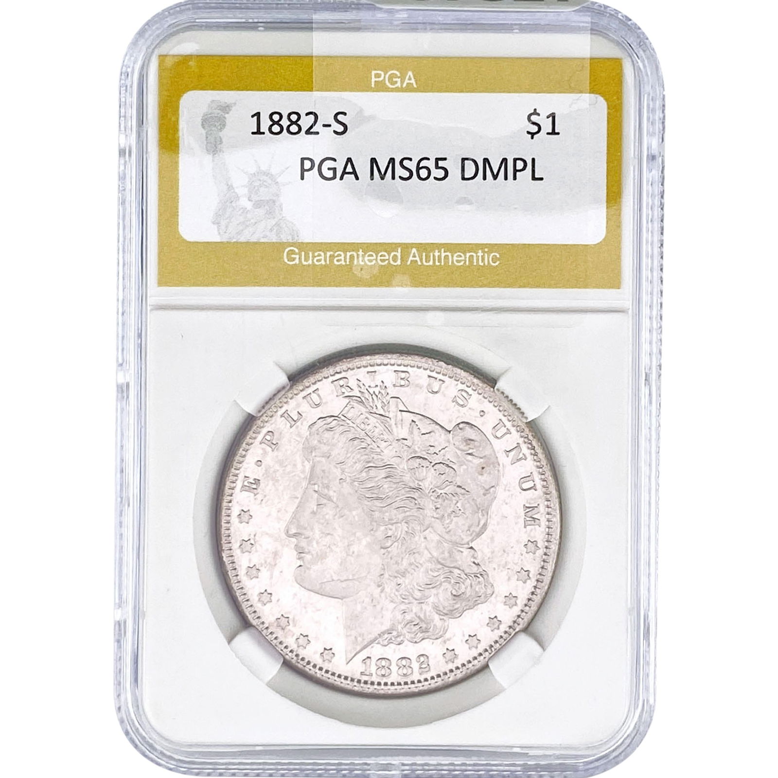 1882-S Morgan Silver Dollar PGA MS65 FBL: 1882-S Morgan Silver Dollar PGA MS65 FBL