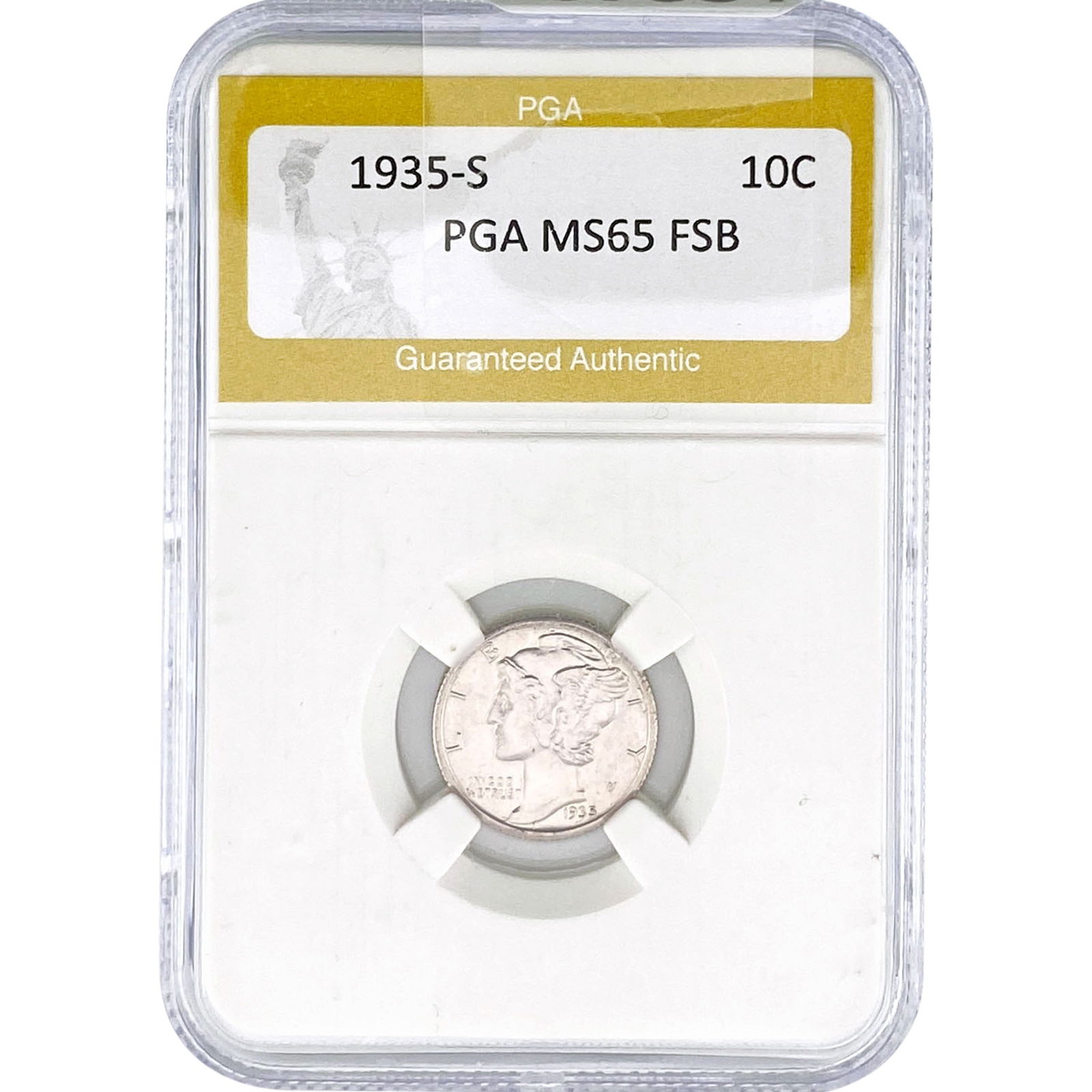 1935-S Mercury Silver Dime PGA MS65 FSB: 1935-S Mercury Silver Dime PGA MS65 FSB