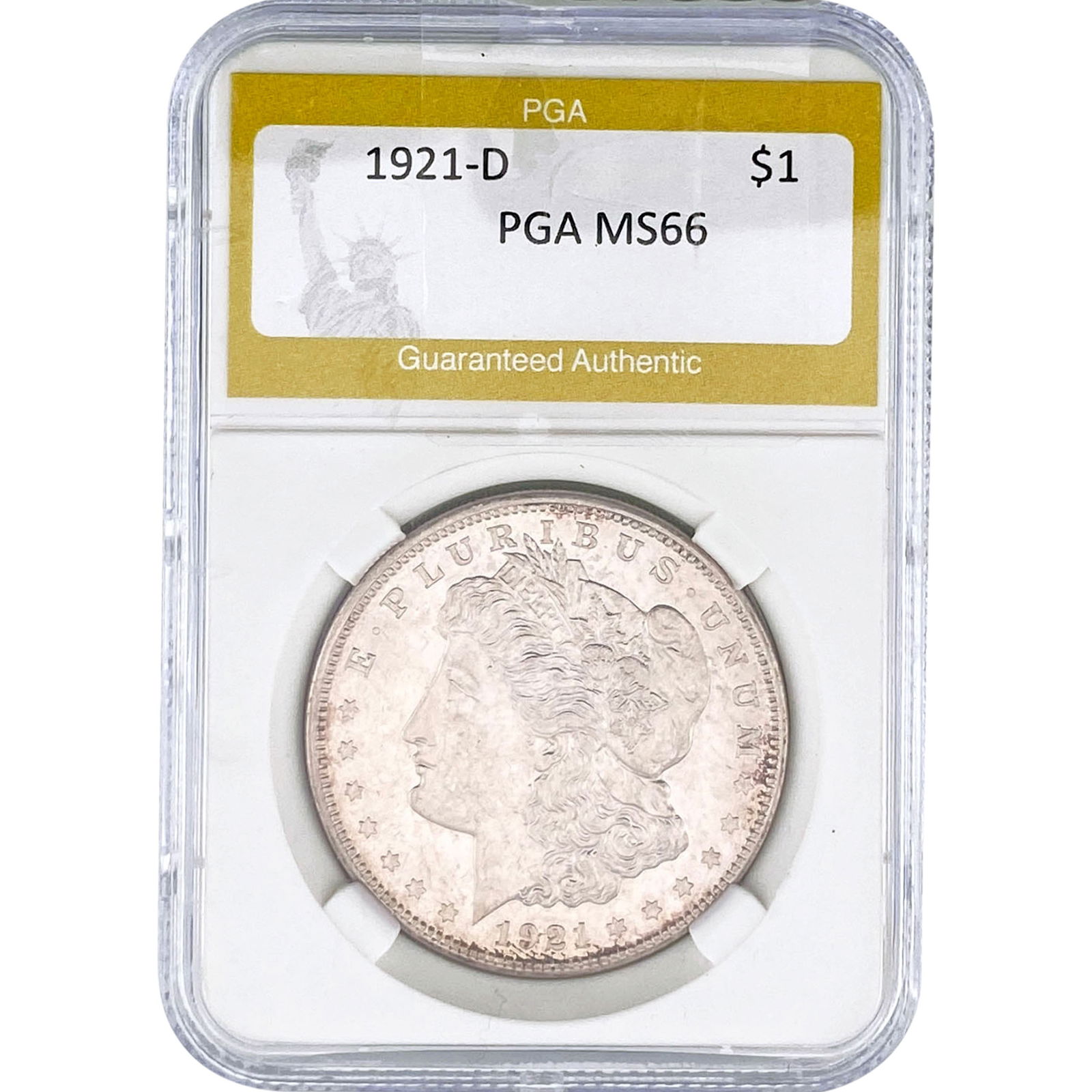 1921-D Morgan Silver Dollar PGA MS66: 1921-D Morgan Silver Dollar PGA MS66