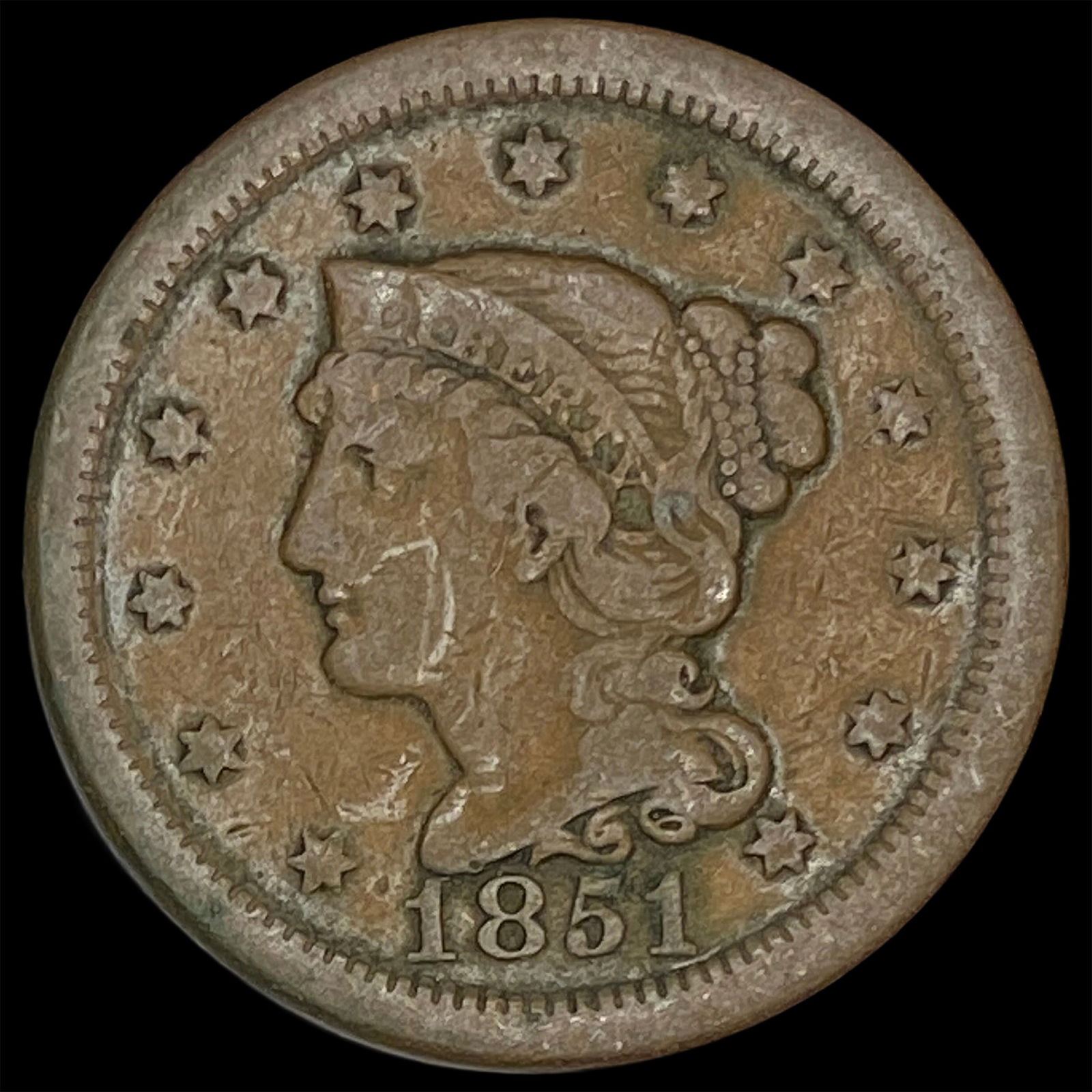1851 Braided Hair Large Cent NICELY CIRCULATED (1 of 2)