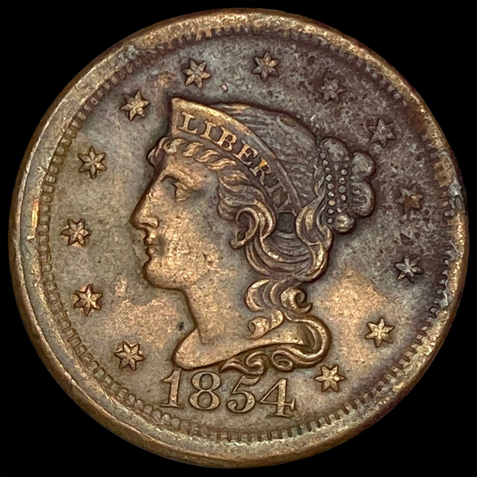 1854 Braided Hair Large Cent NEARLY UNCIRCULATED (1 of 2)