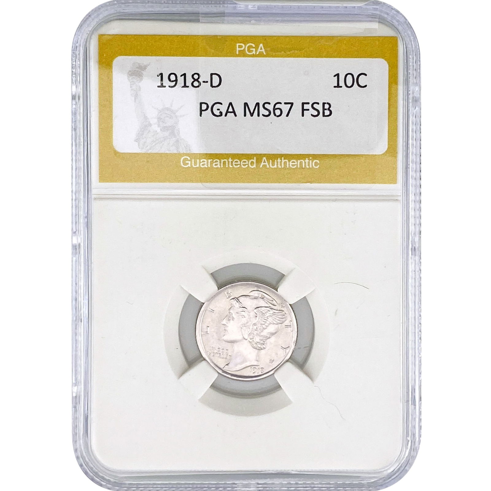 1918-D Mercury Silver Dime PGA MS67 FSB: 1918-D Mercury Silver Dime PGA MS67 FSB