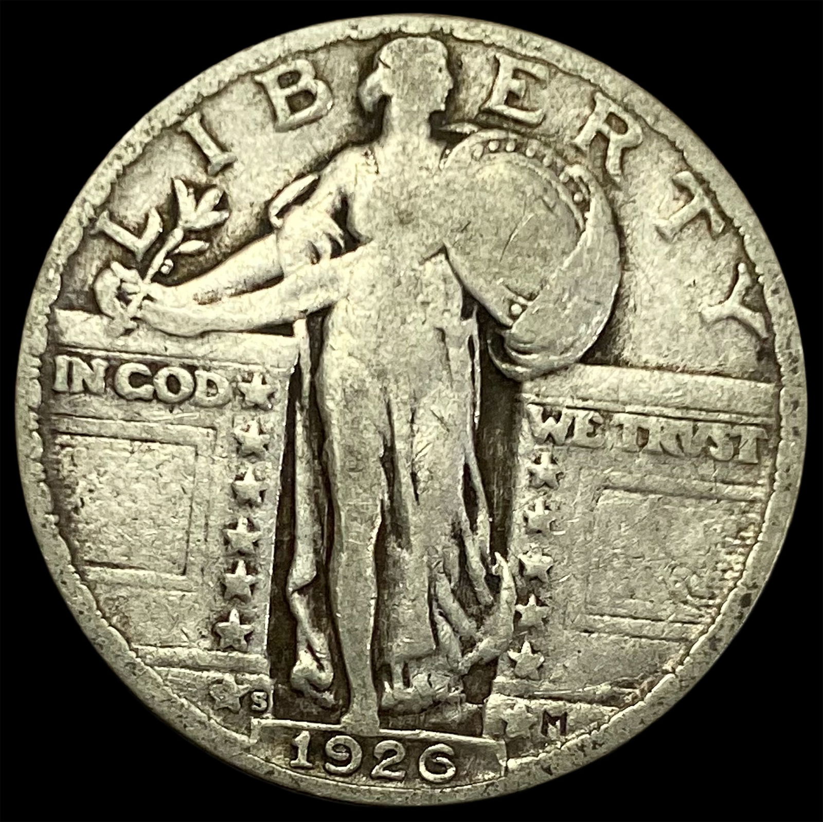 1926-S Silver Standing Liberty Quarter NICELY CIRCULATED: 1926-S Silver Standing Liberty Quarter NICELY CIRCULATED