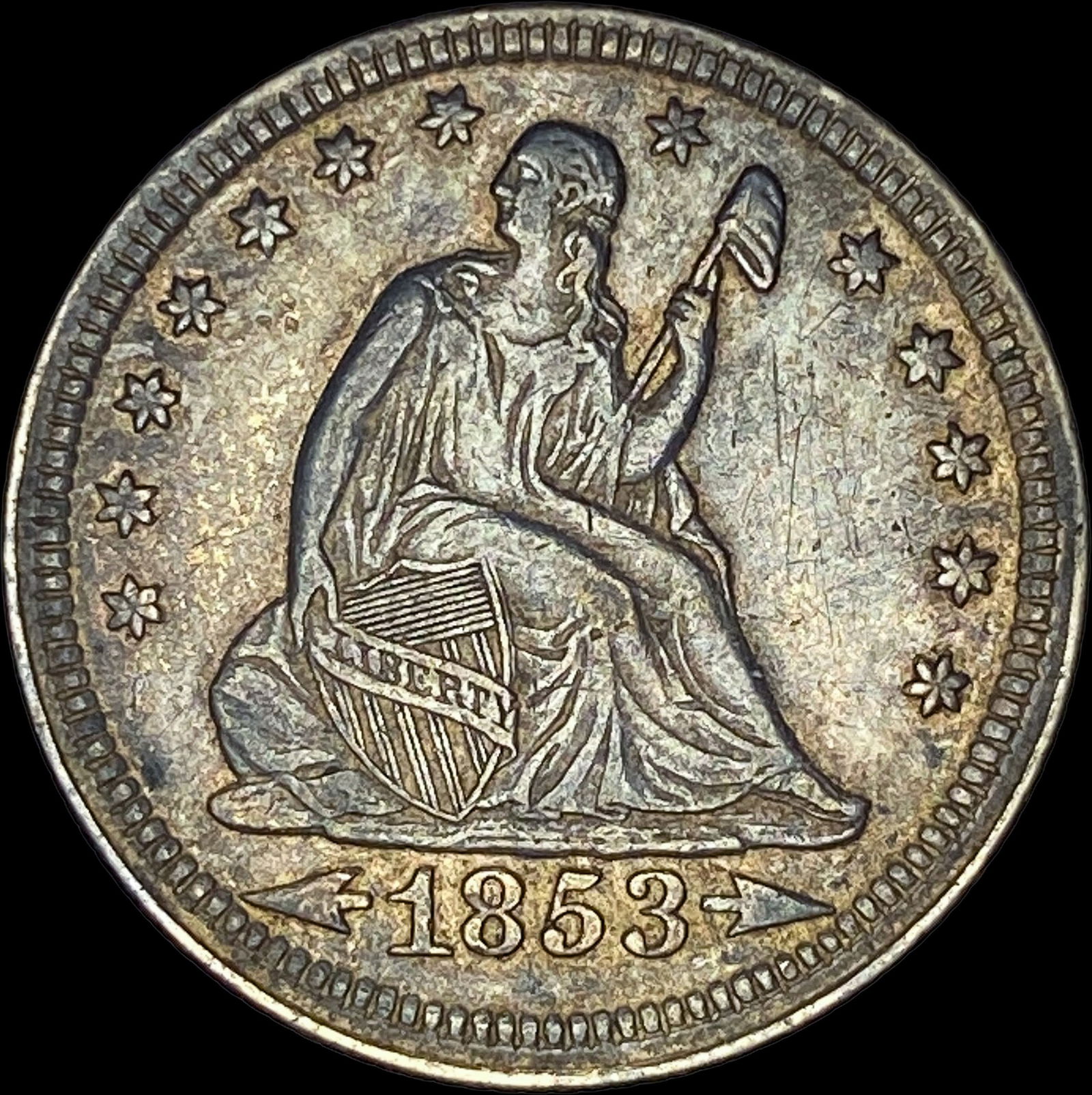 1853 Arrows/Rays Seated Liberty Quarter NEARLY UNCIRCULATED (1 of 2)