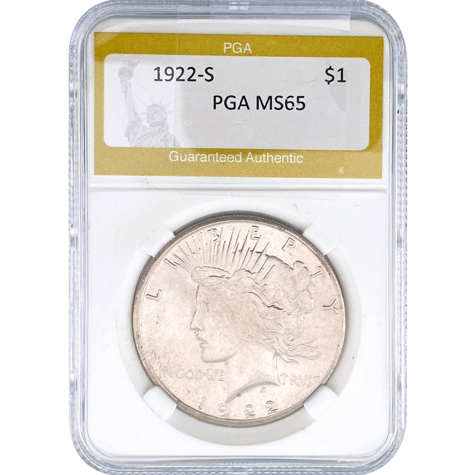 1922-S Silver Peace Dollar PGA MS65: 1922-S Silver Peace Dollar PGA MS65