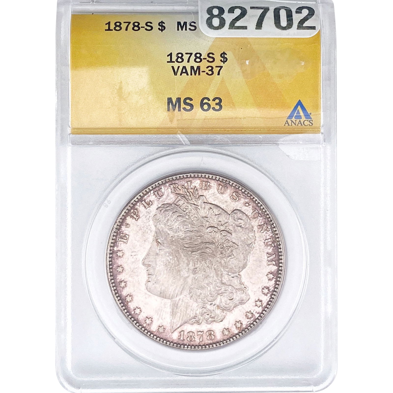 1878-S Morgan Silver Dollar ANACS MS63 VAM 37: 1878-S Morgan Silver Dollar ANACS MS63 VAM 37