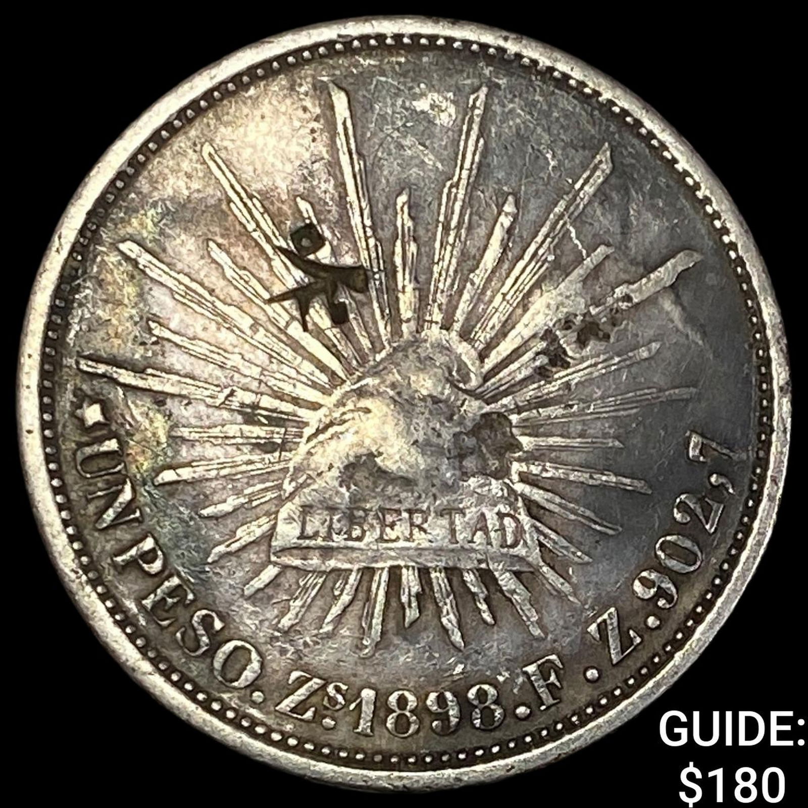 1898 Mexico Silver 1 Peso Chopmarks NEARLY UNCIRCULATED (1 of 2)