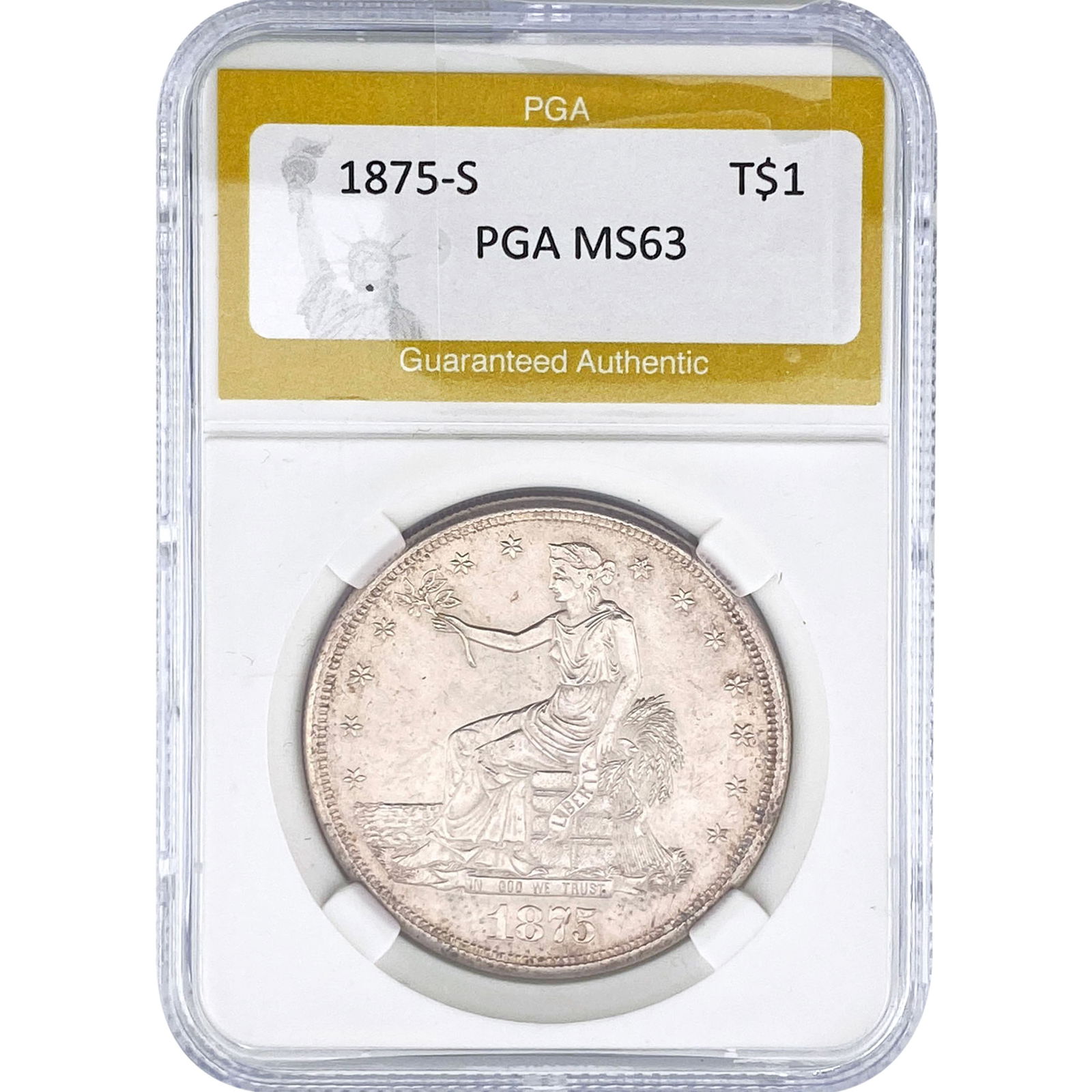 1875-S Silver Trade Dollar PGA MS63: 1875-S Silver Trade Dollar PGA MS63