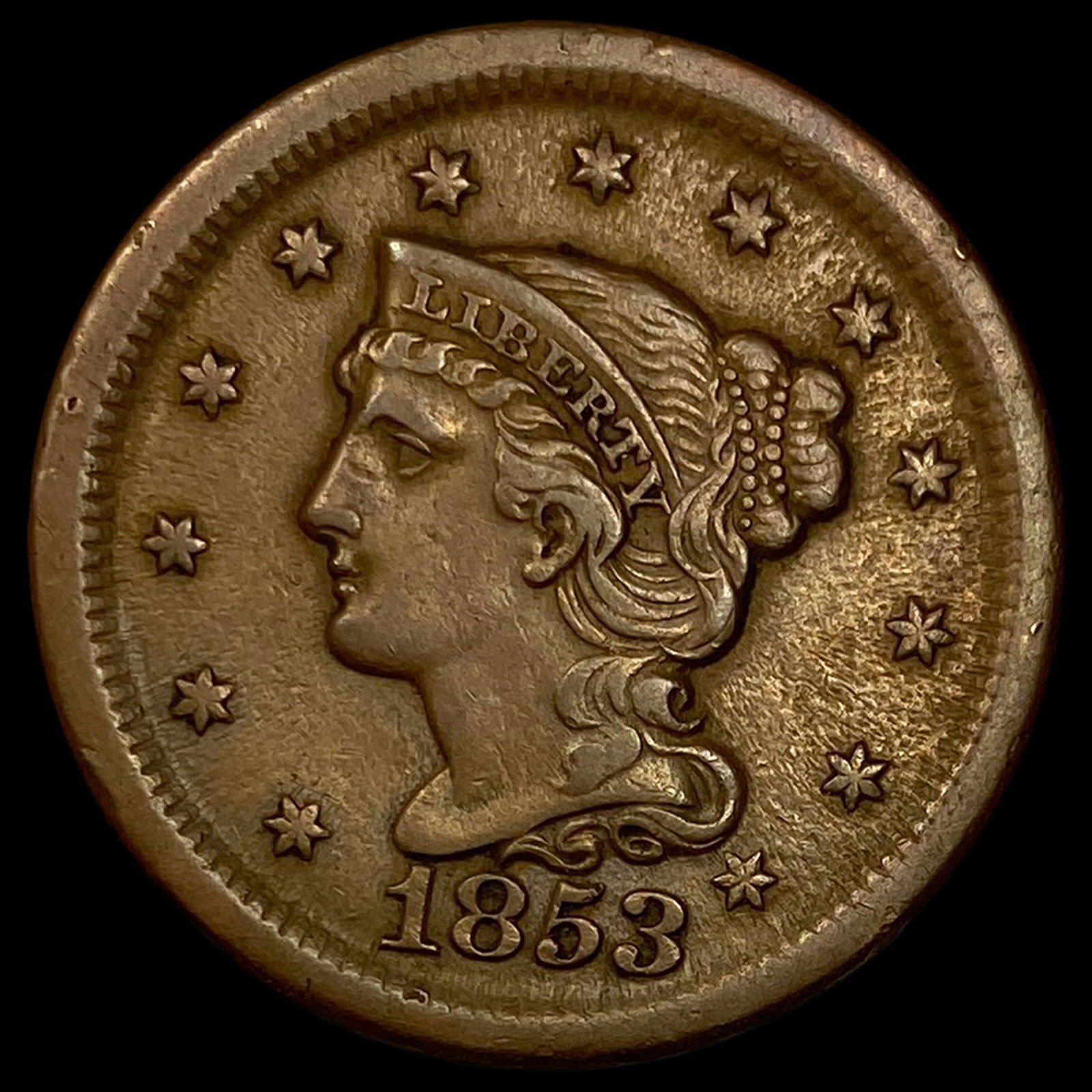 1853 Braided Hair Large Cent NEARLY UNCIRCULATED (1 of 2)