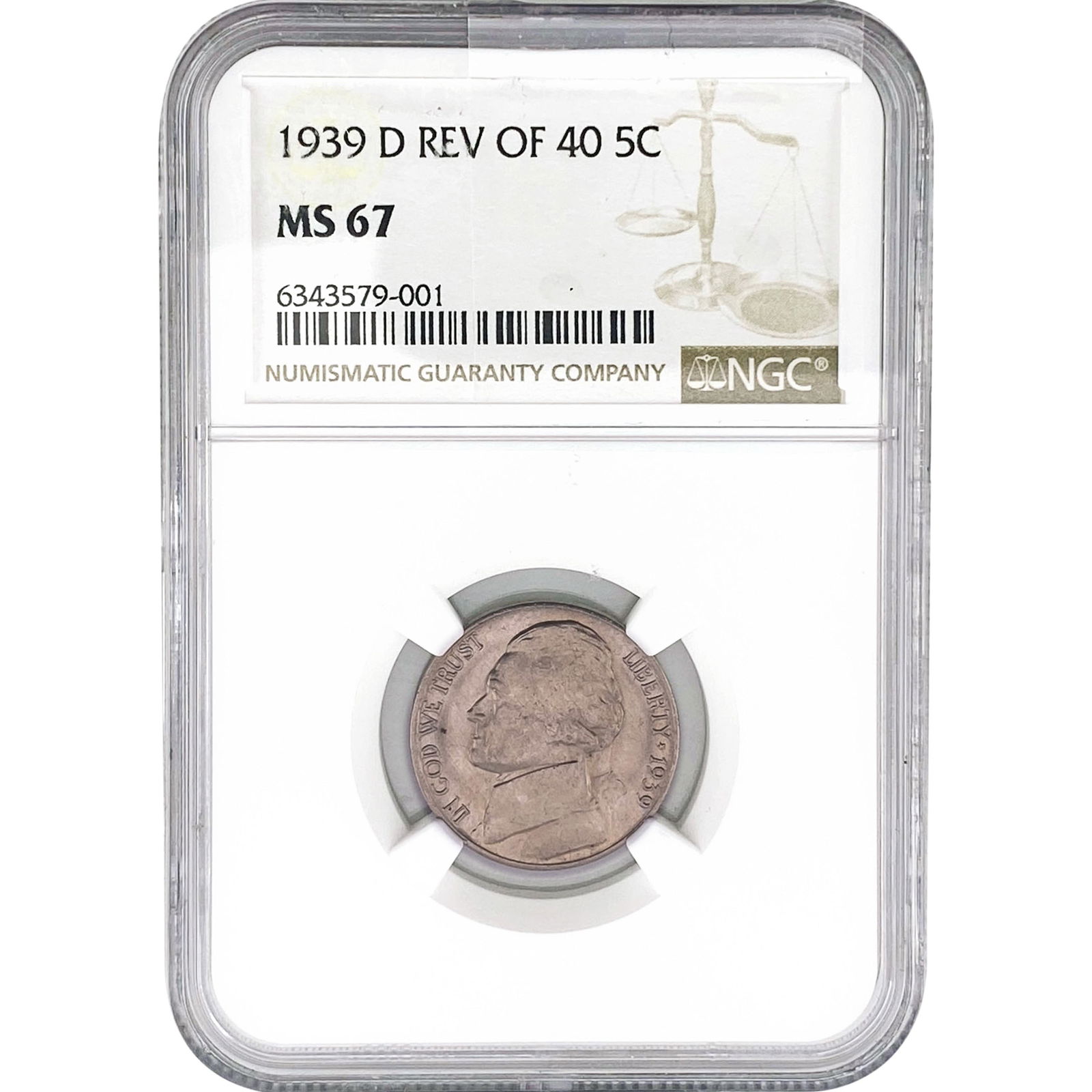 1939-D Rev. 1940 Jefferson Nickel NGC MS67 (1 of 2)