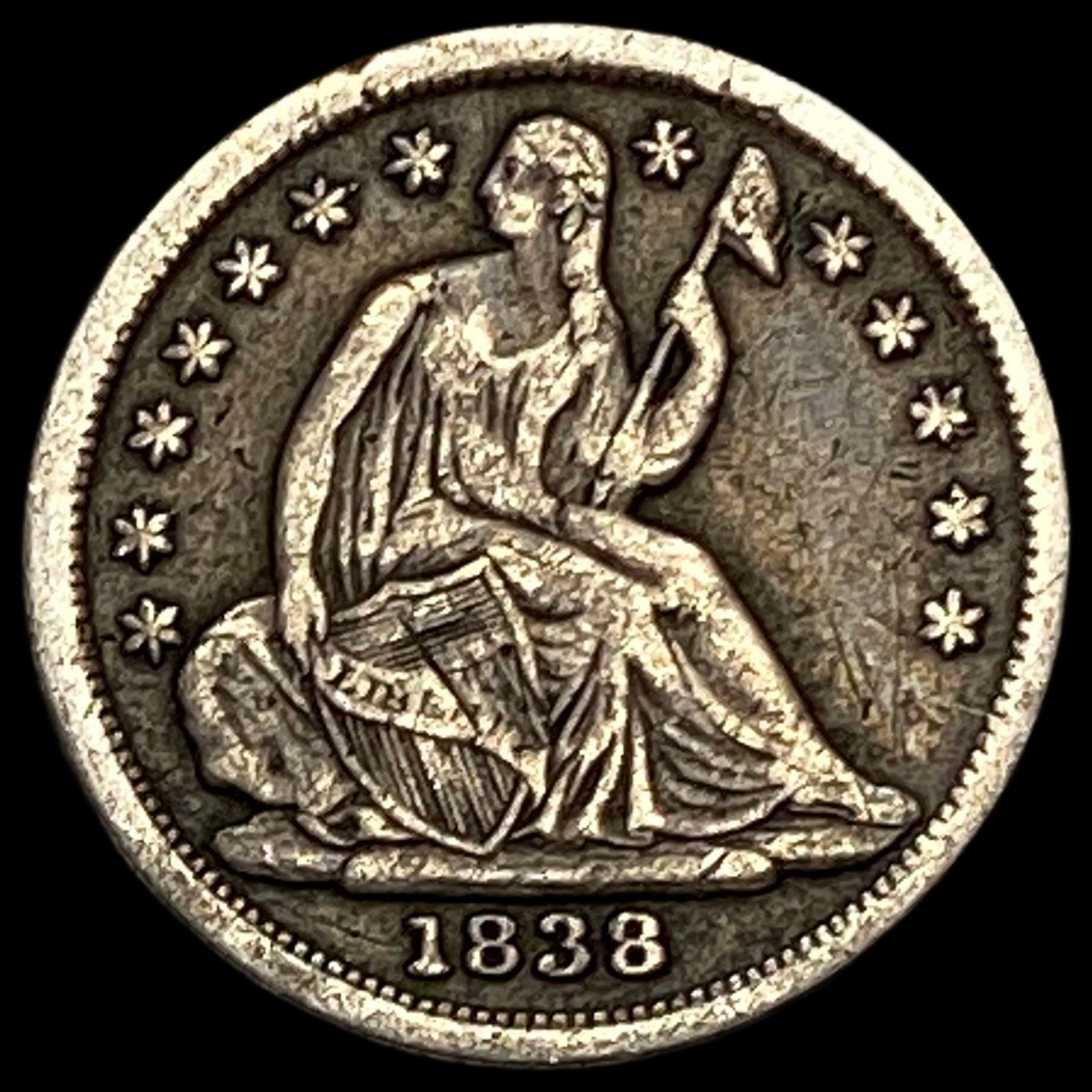 1838 Seated Liberty Half Dime ABOUT UNCIRCULATED (1 of 2)